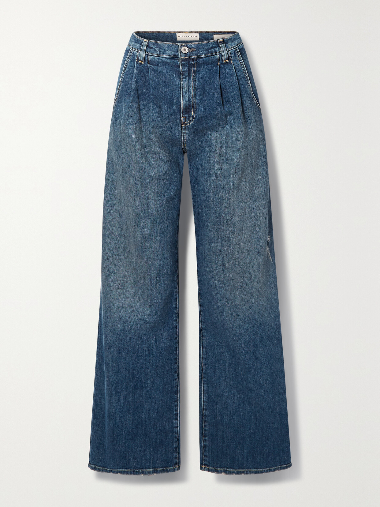 Shop Nili Lotan Flora Pleated High-rise Wide-leg Jeans In Blue