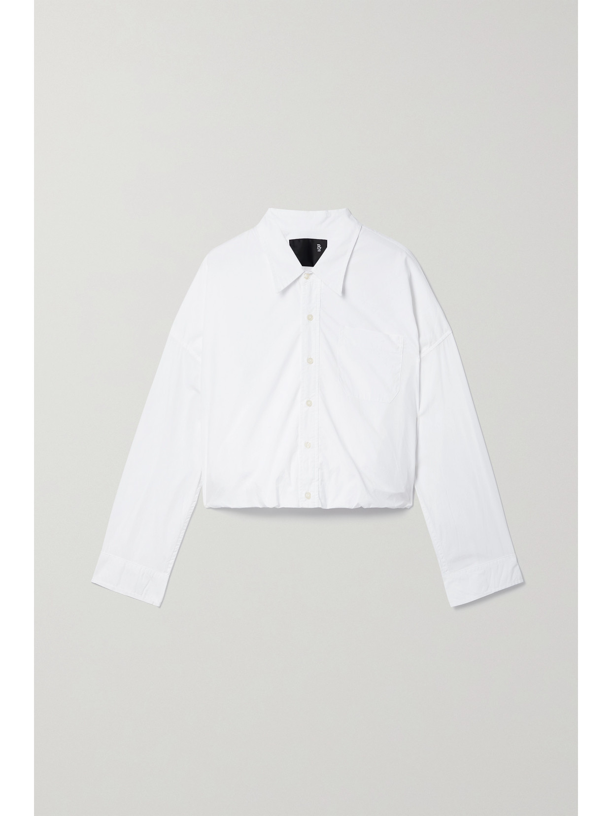 R13 CROPPED GATHERED COTTON-POPLIN SHIRT