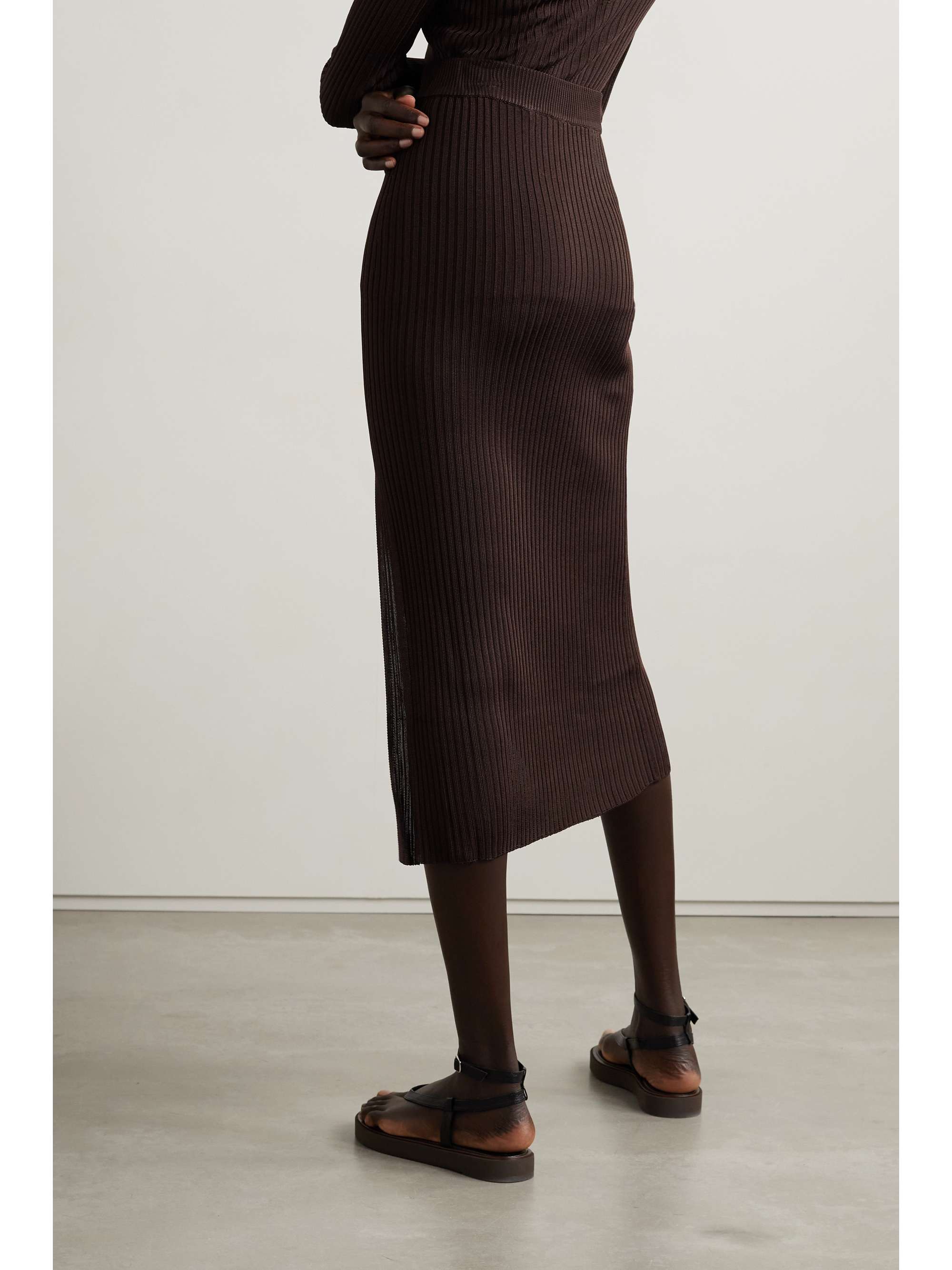 NINETY PERCENT Ribbed-knit midi skirt