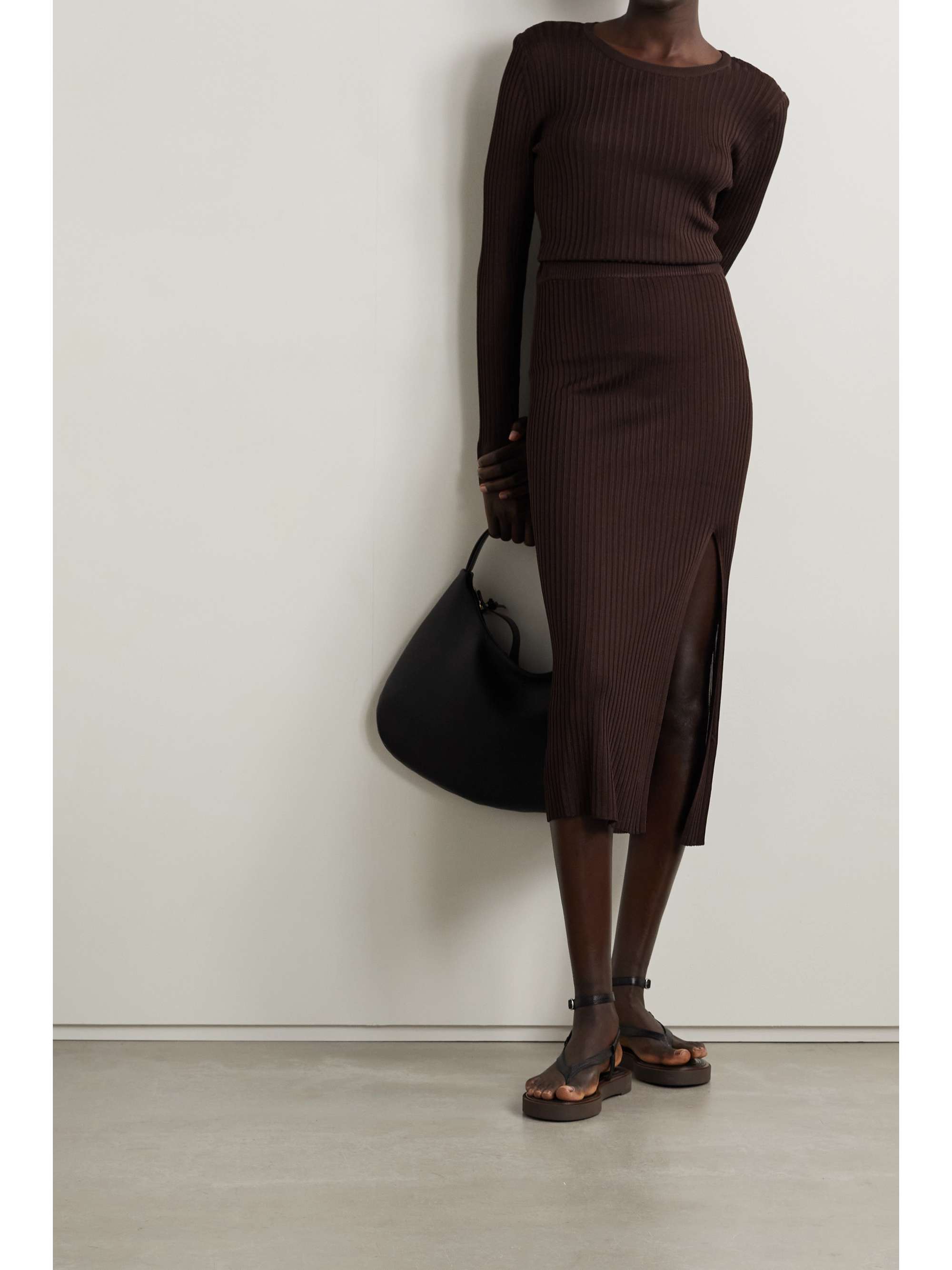 NINETY PERCENT Ribbed-knit midi skirt