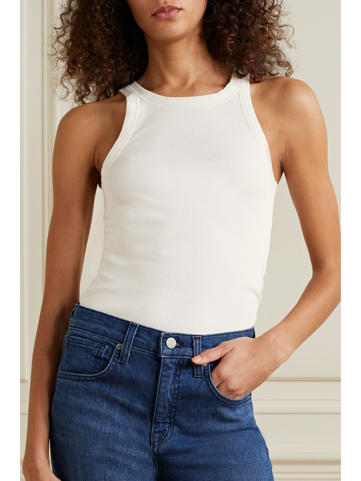 Shop Nili Lotan Jennifer Ribbed Cotton-jersey Tank In Ecru