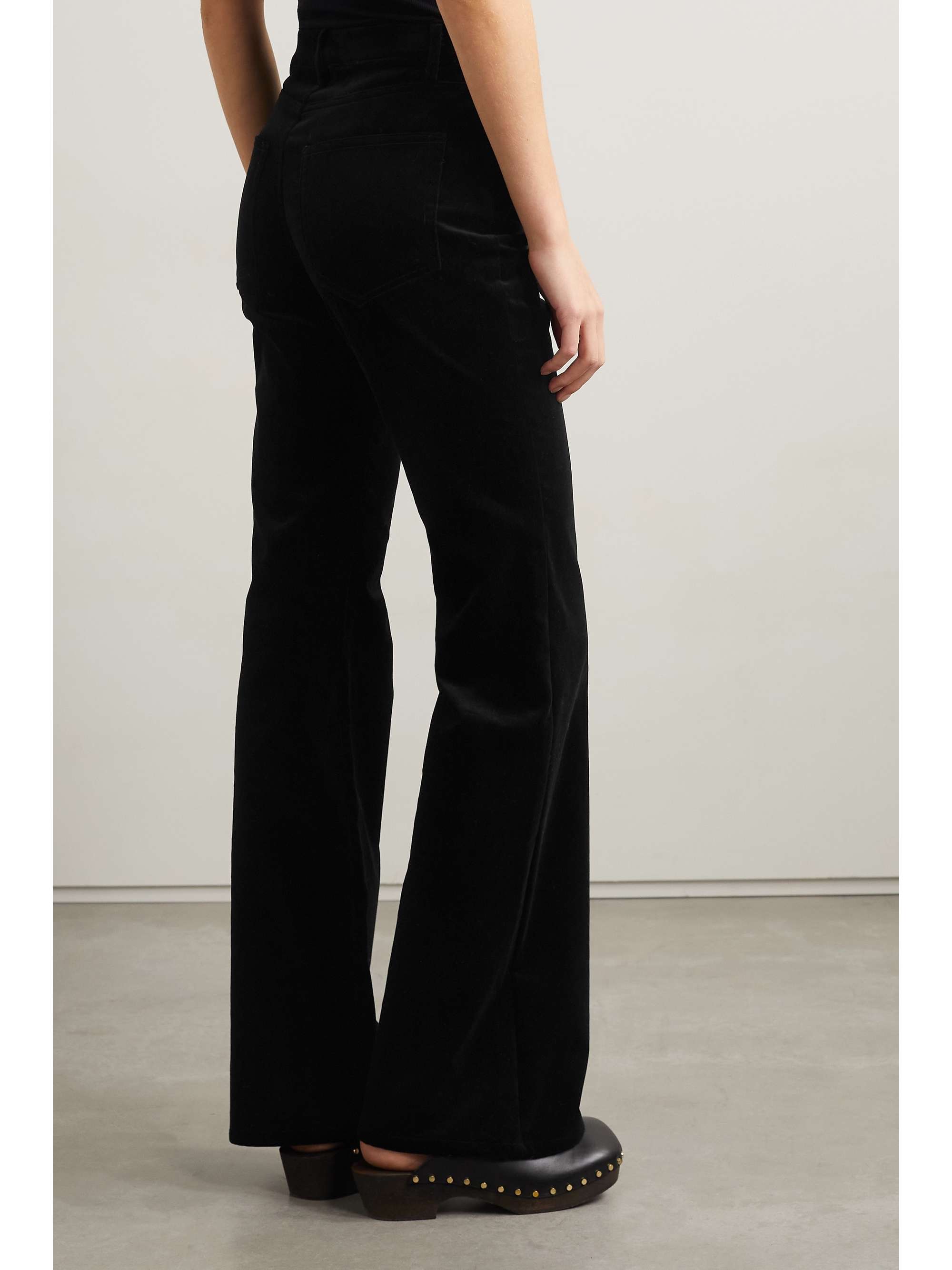Black Celia cotton-blend velvet flared 