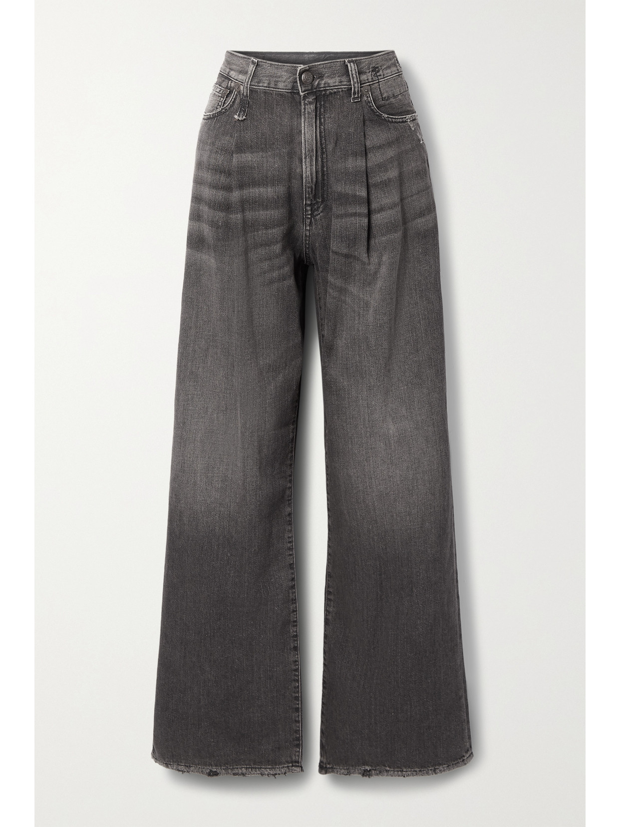 R13 DAMON PLEATED DISTRESSED MID-RISE WIDE-LEG JEANS