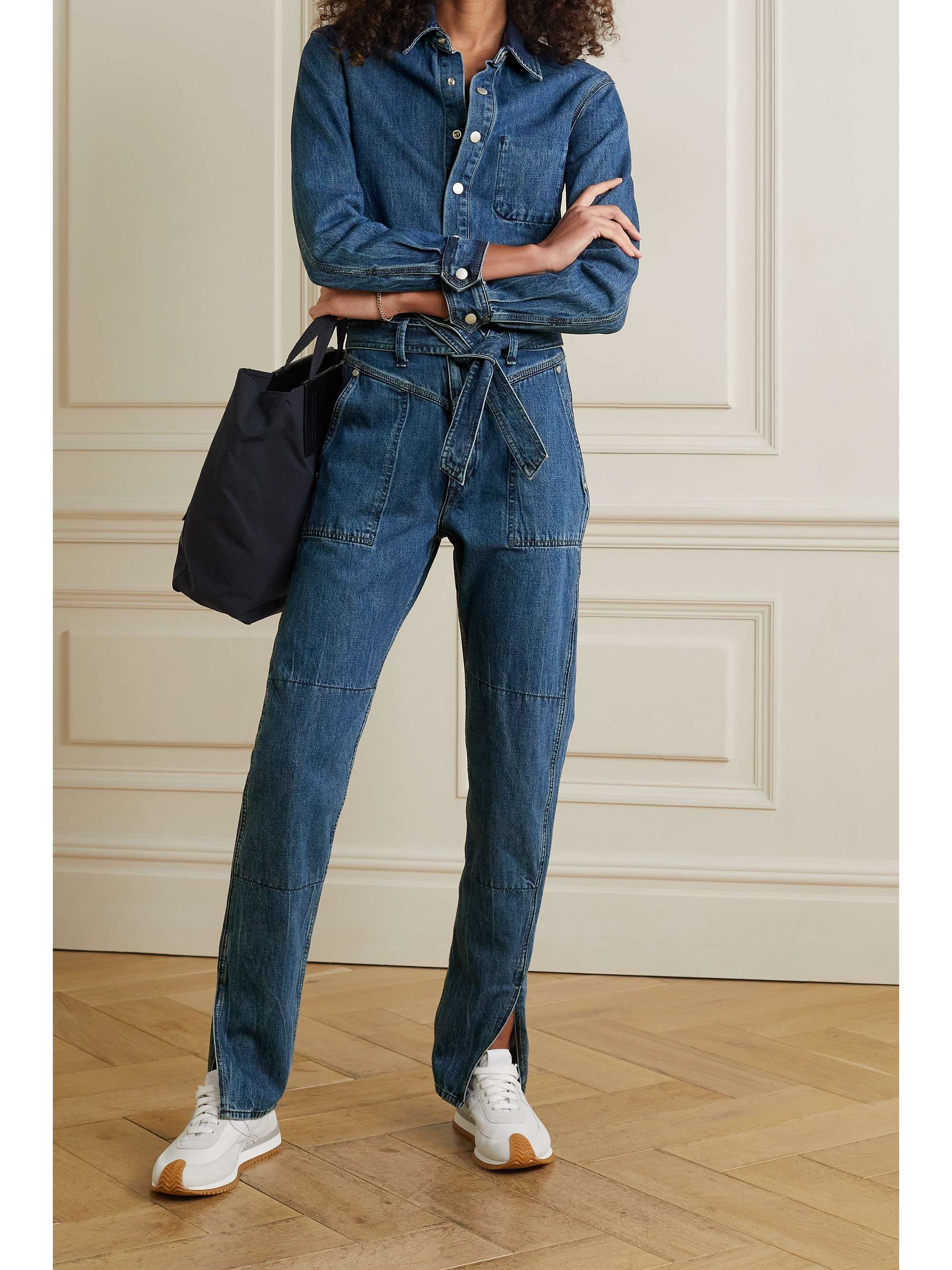 Mia belted denim jumpsuit