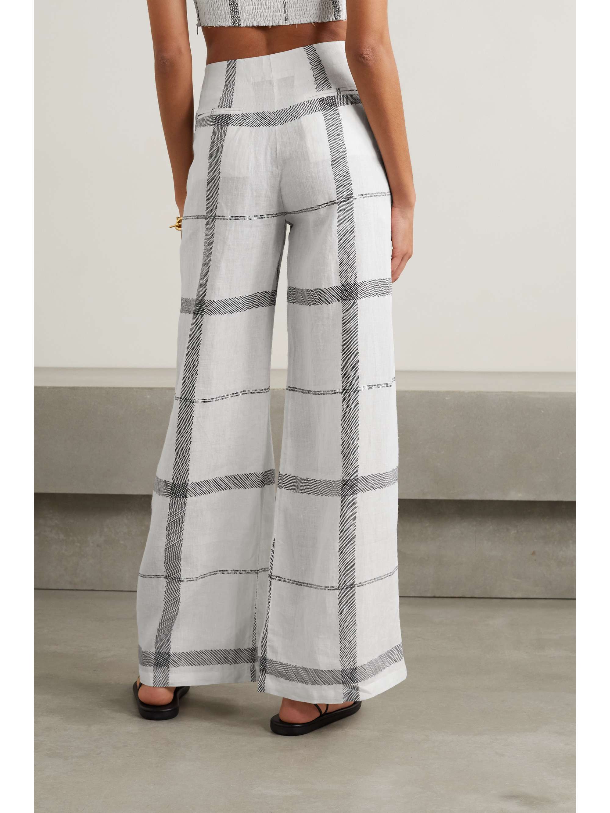 EMPORIO SIRENUSE Artemisia checked linen wide-leg pants
