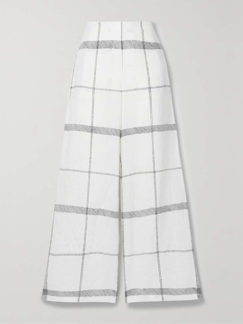 Emporio Sirenuse Artemisia Checked Linen Wide-leg Pants