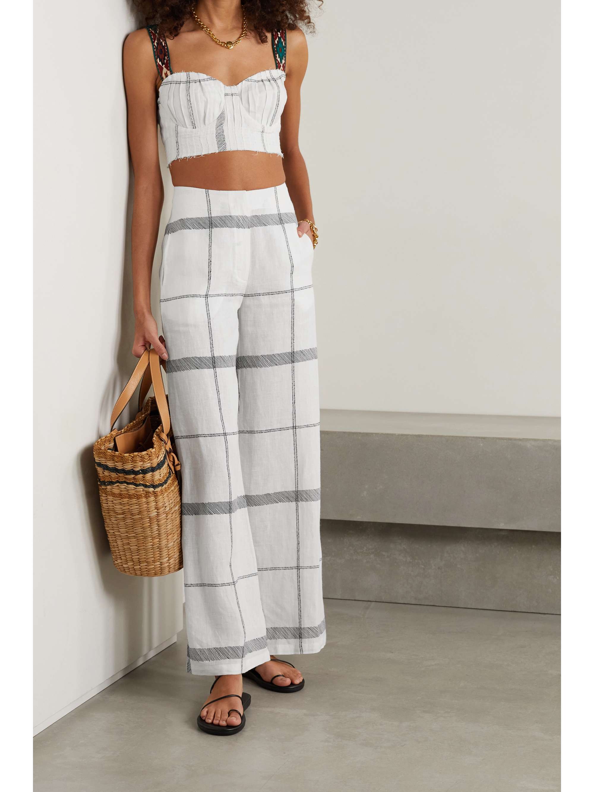 EMPORIO SIRENUSE Artemisia checked linen wide-leg pants