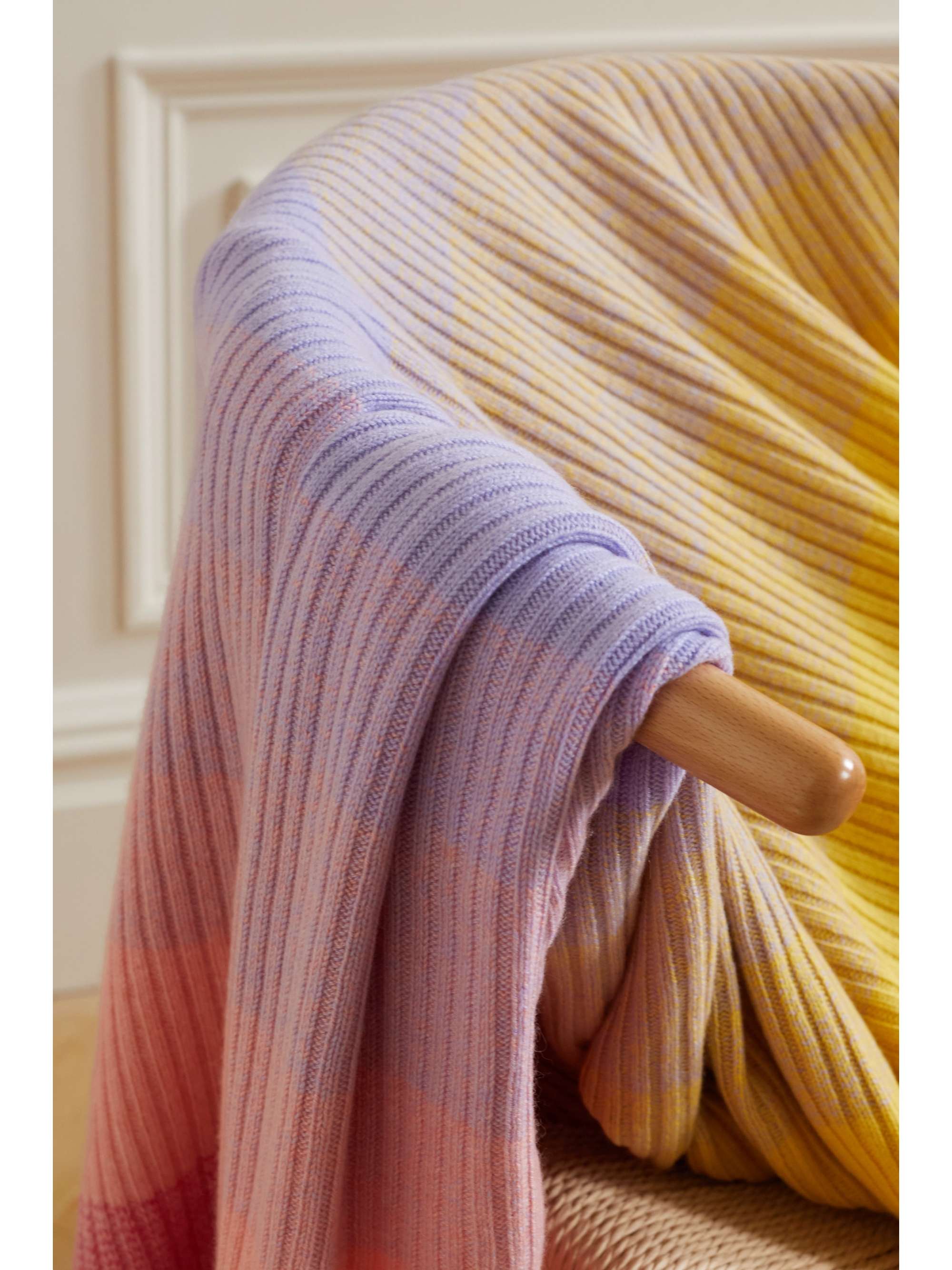 THE ELDER STATESMAN Striped ribbed cashmere blanket
