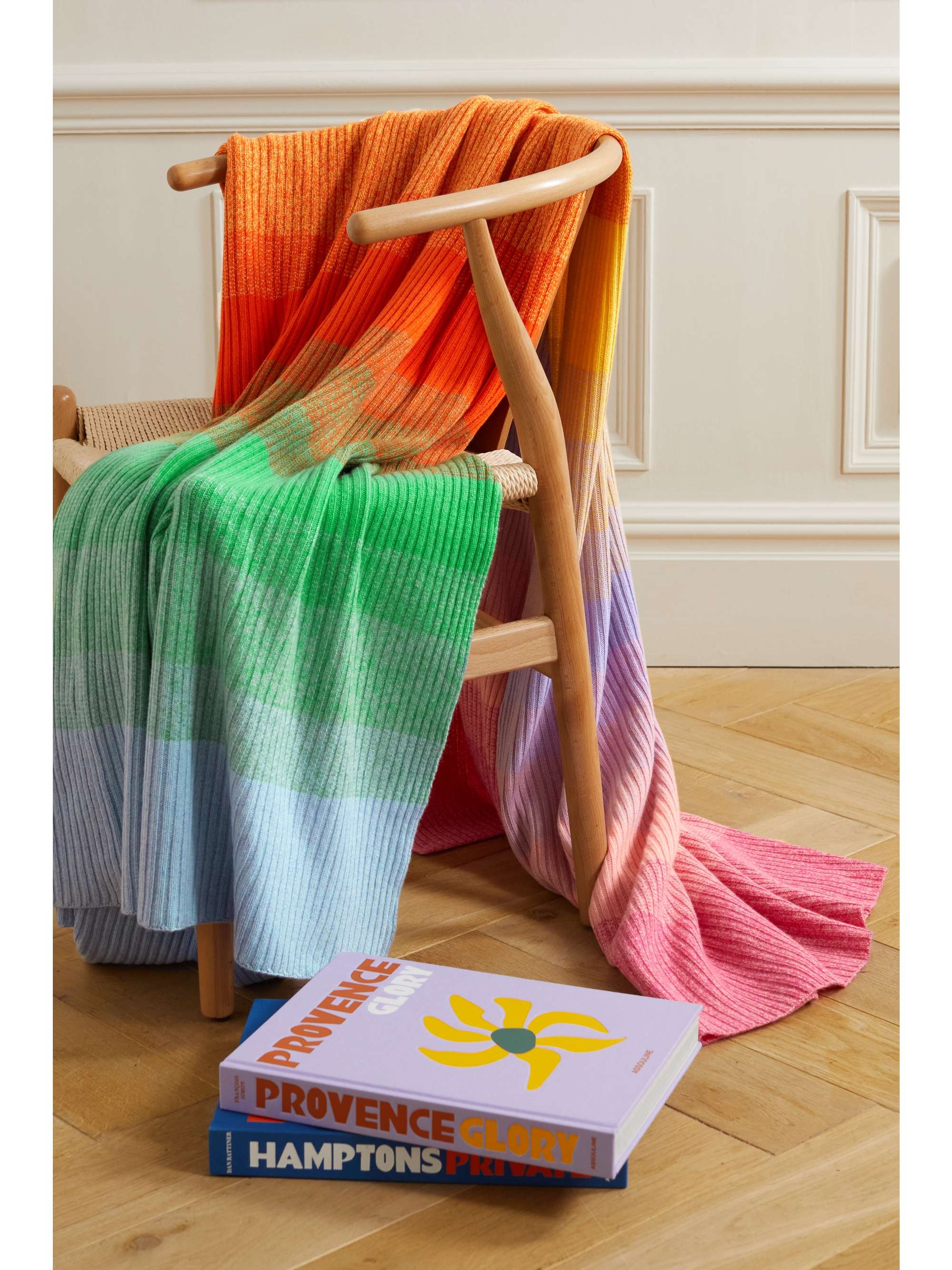 THE ELDER STATESMAN Striped ribbed cashmere blanket