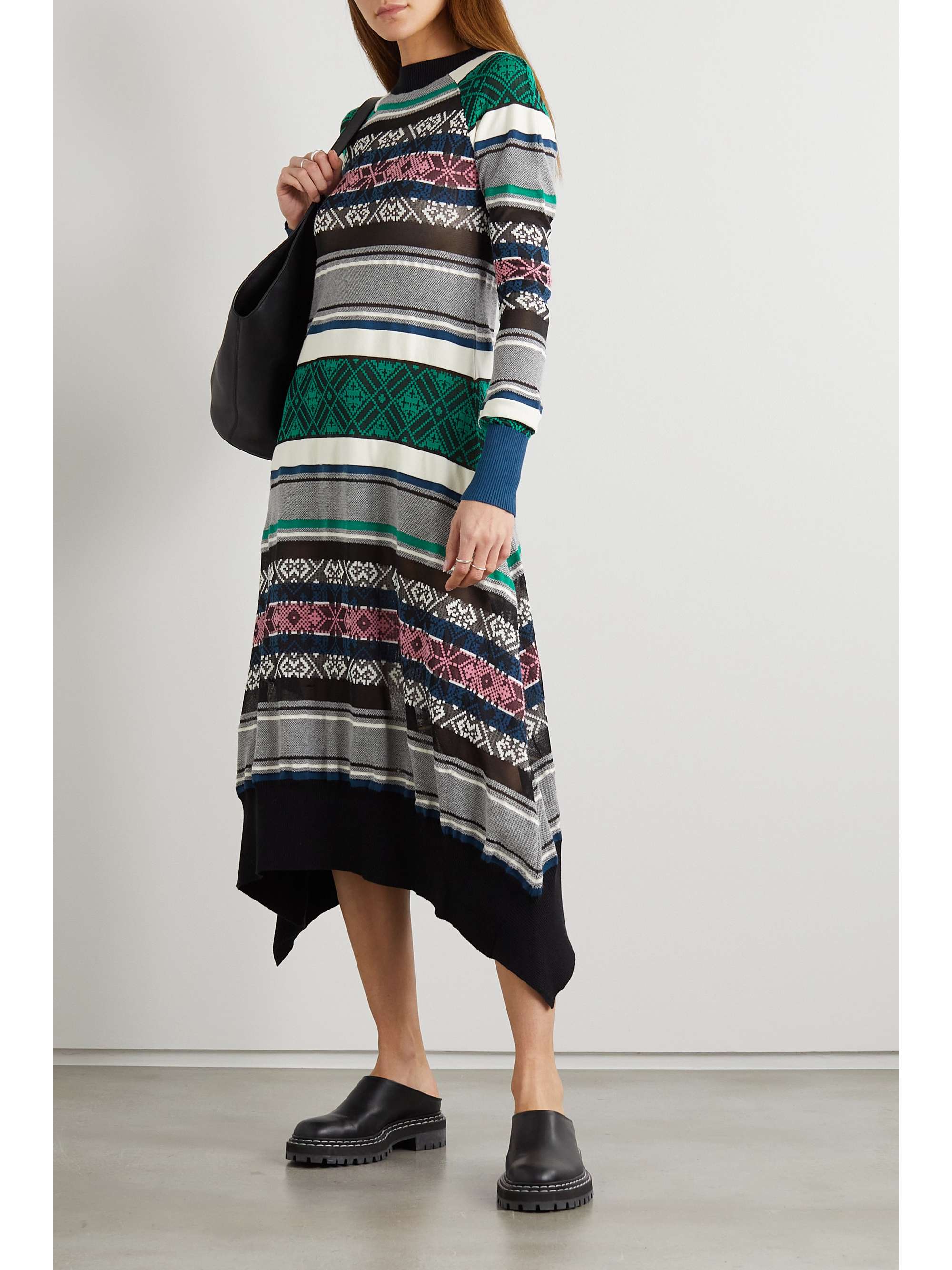 SACAI 提花针织棉质混纺中长连衣裙