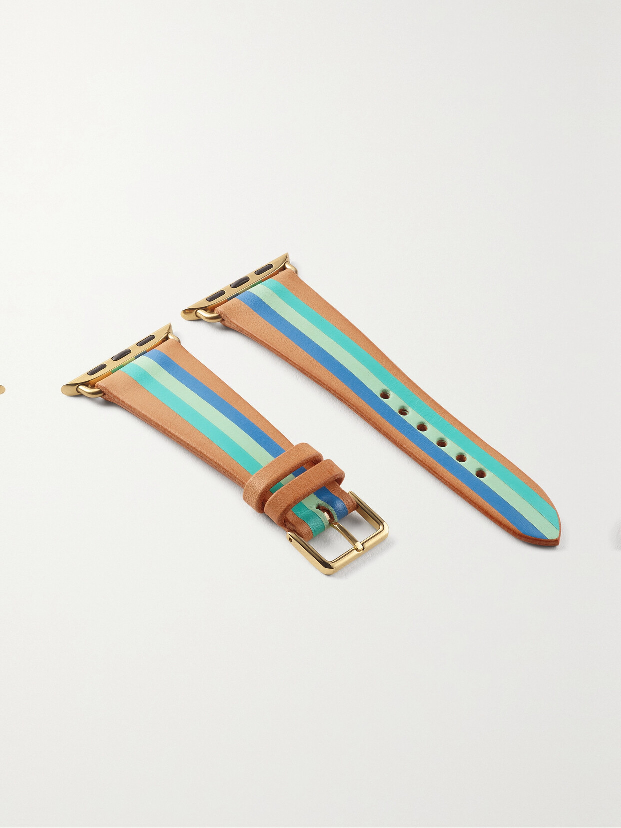 Lacalifornienne Striped Leather Watch Strap In Blue