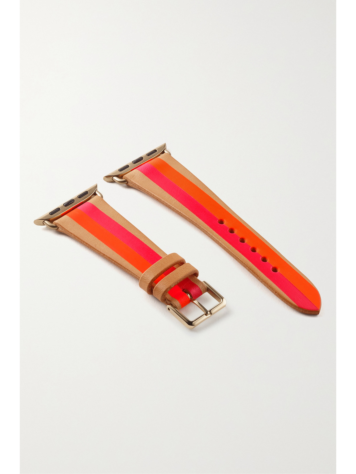 laCalifornienne - Striped Leather Watch Strap - Orange