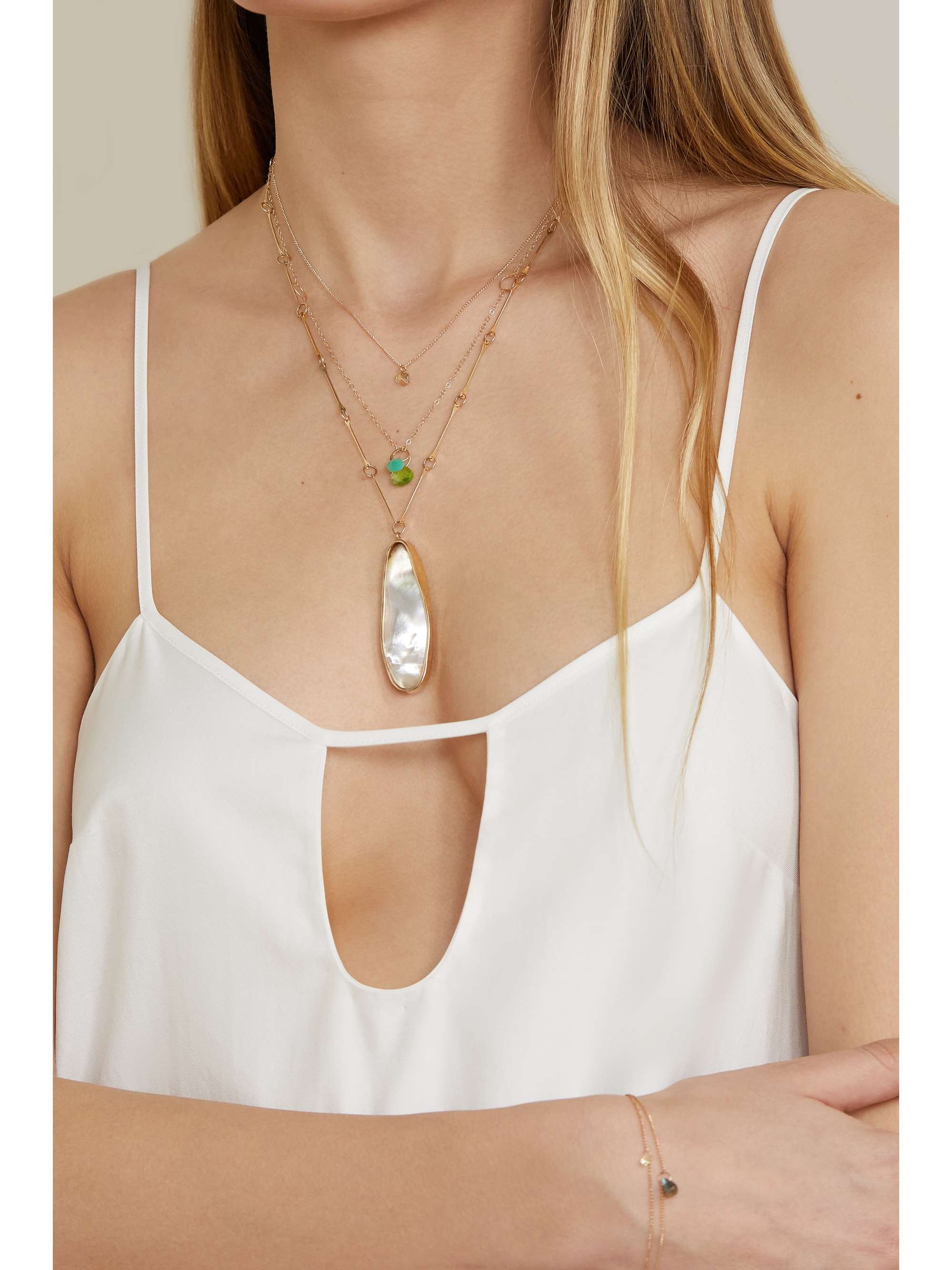 MELISSA JOY MANNING 14-karat recycled gold, peridot and chrysoprase necklace