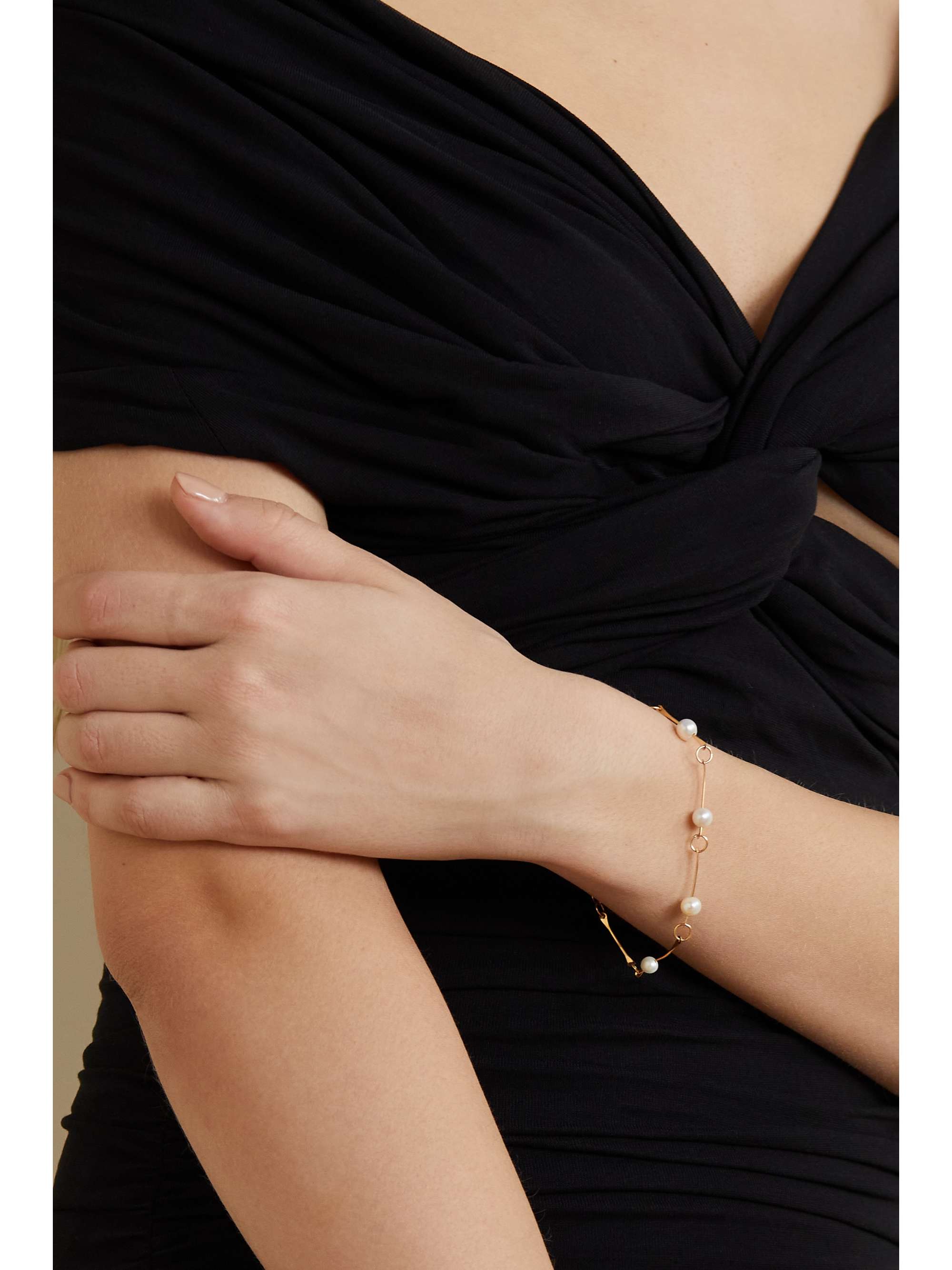 MELISSA JOY MANNING 14-karat recycled gold, Herkimer diamond and pearl bracelet