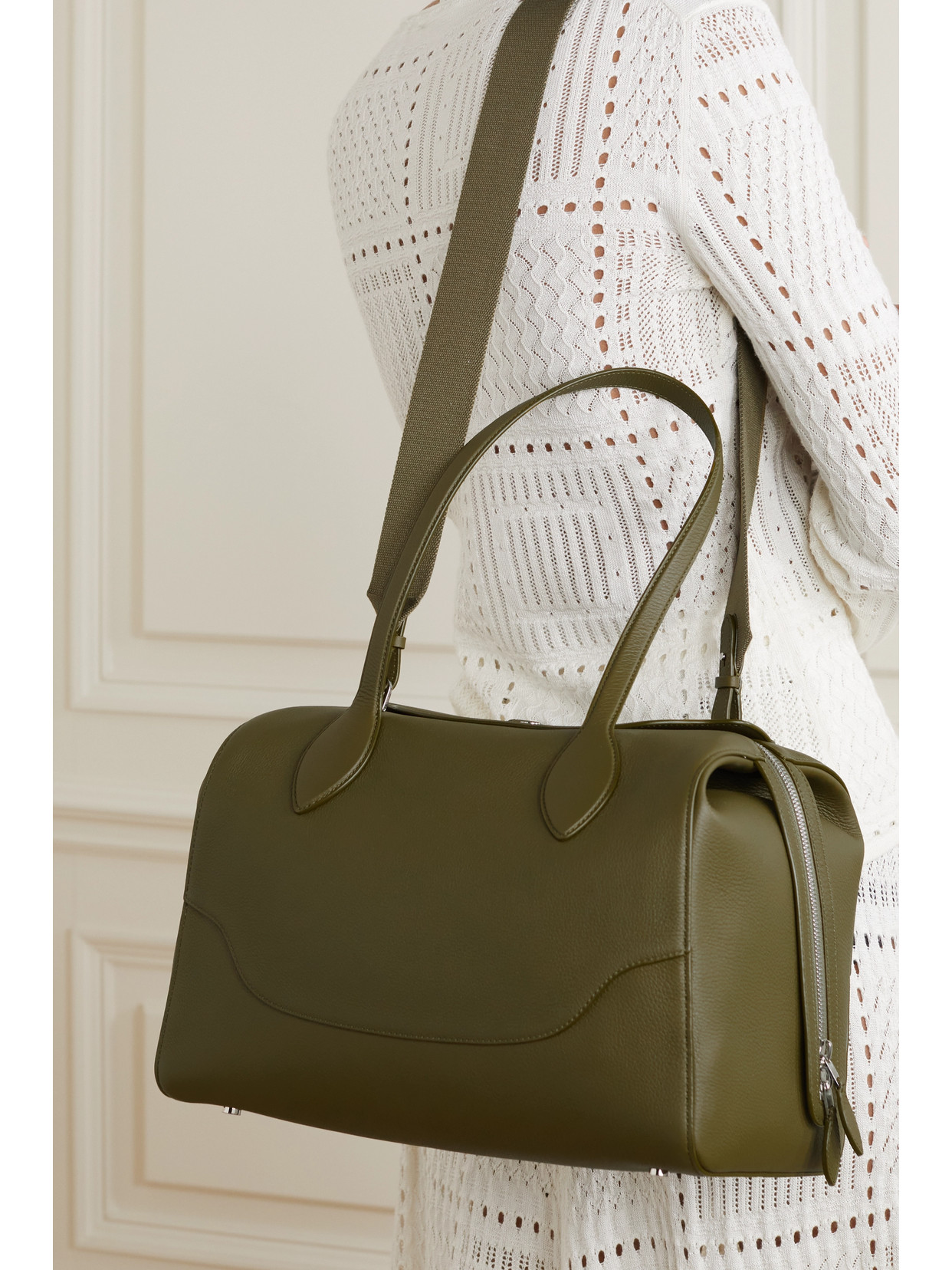 Shop Loro Piana Sesia Happy Day Large Leather Tote In Green