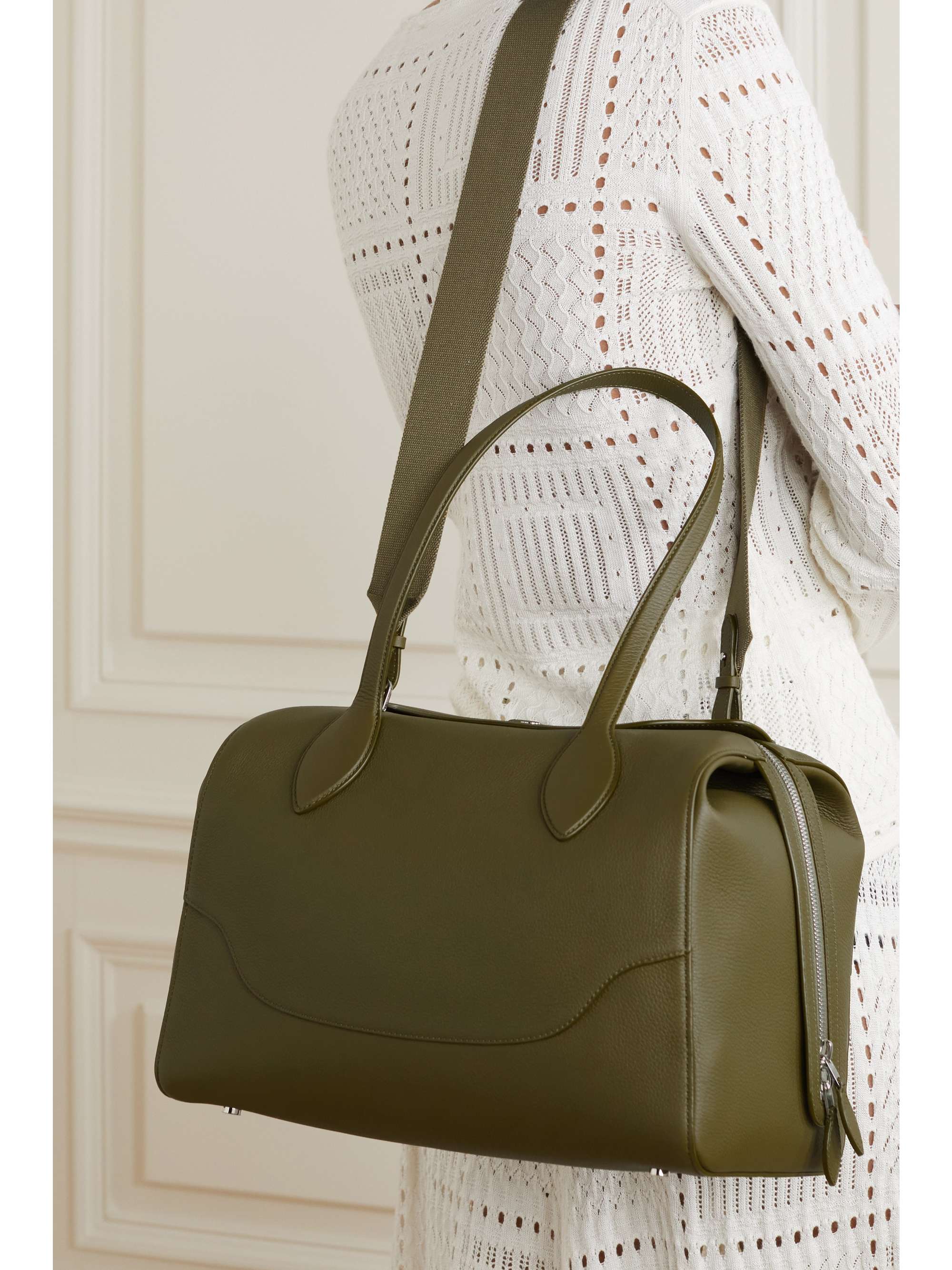 Sesia L Leather Tote in Green - Loro Piana