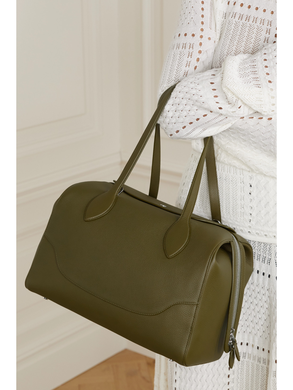 Loro Piana Sesia Happy Day Large Leather Tote In Green