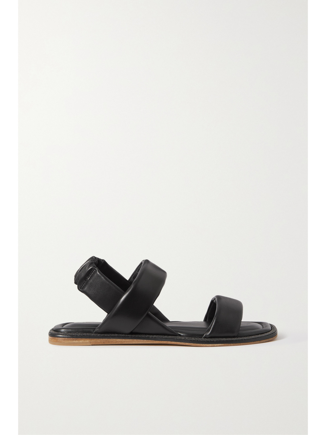 Brunello Cucinelli Bead-embellished Leather Slingback Sandals In Black