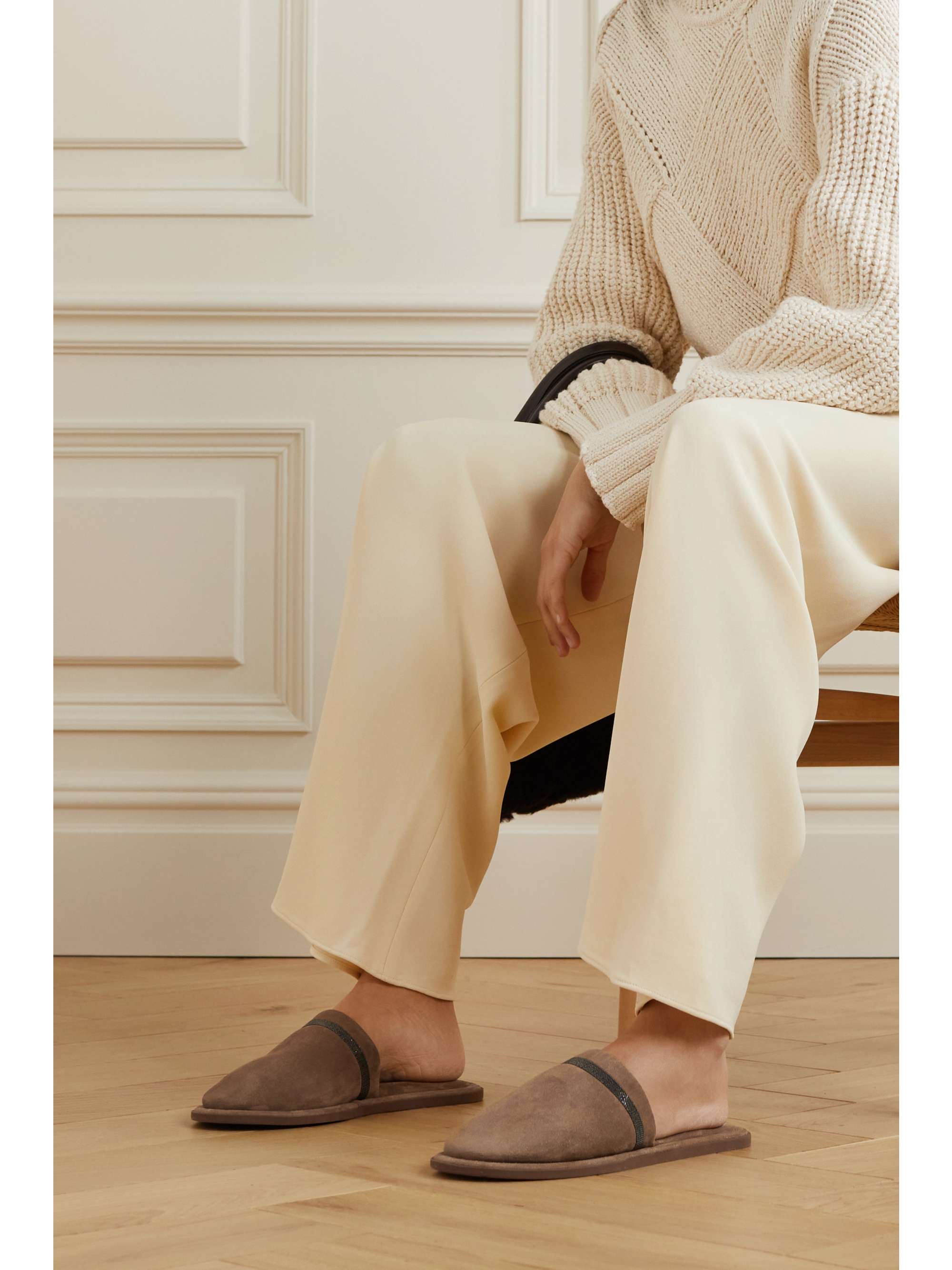 BRUNELLO CUCINELLI Bead-embellished suede slippers