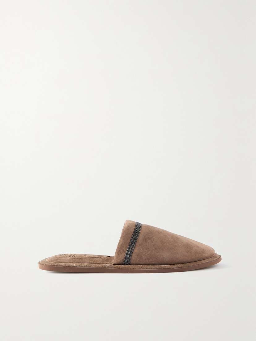 Brunello Cucinelli Bead-embellished Suede Slippers