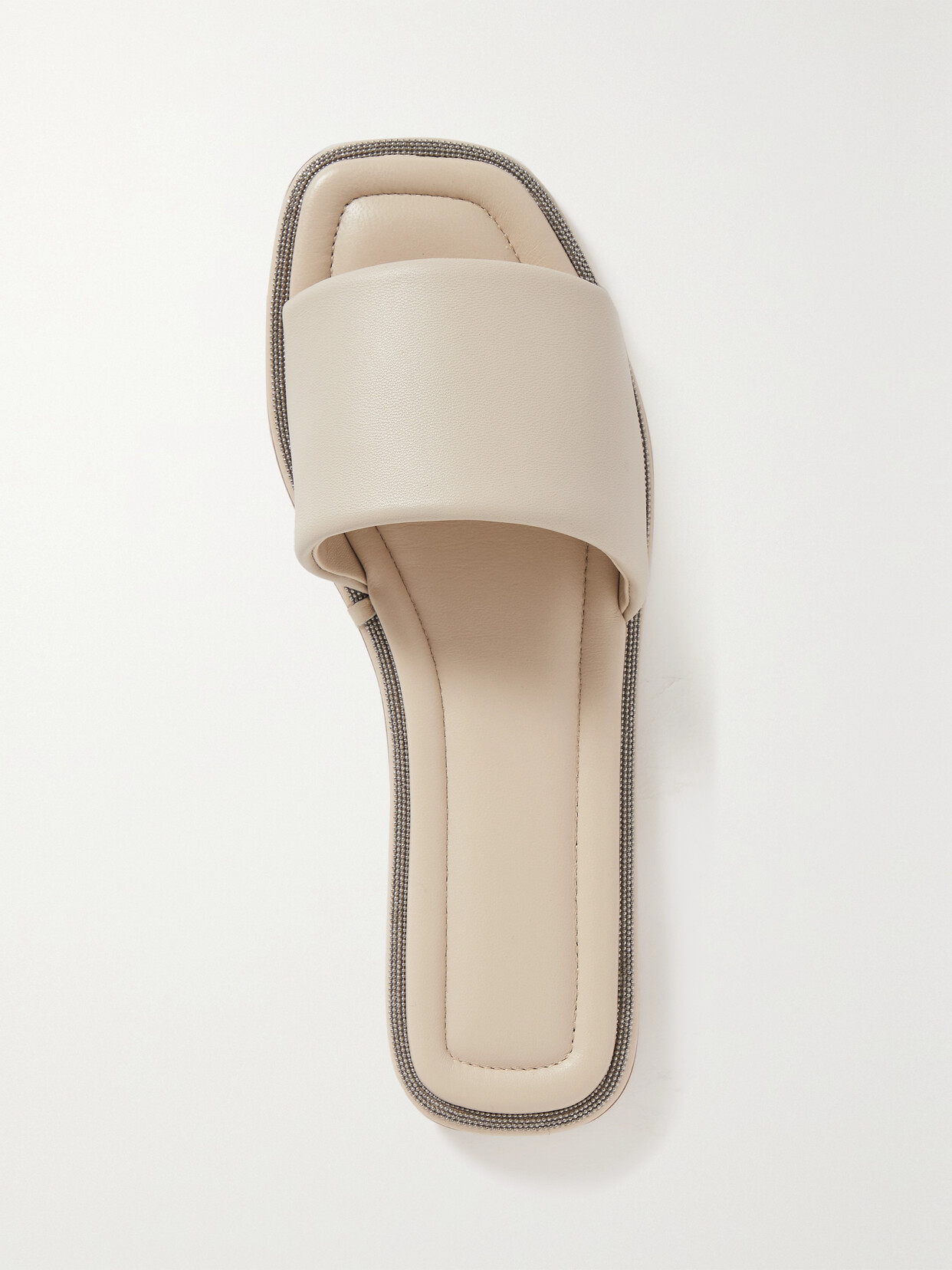 Brunello Cucinelli Bead-embellished Leather Slides In White