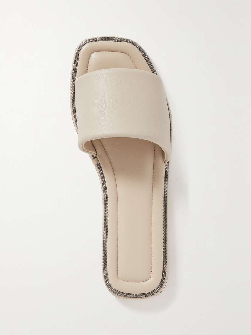 Brunello Cucinelli Bead-embellished Leather Slides