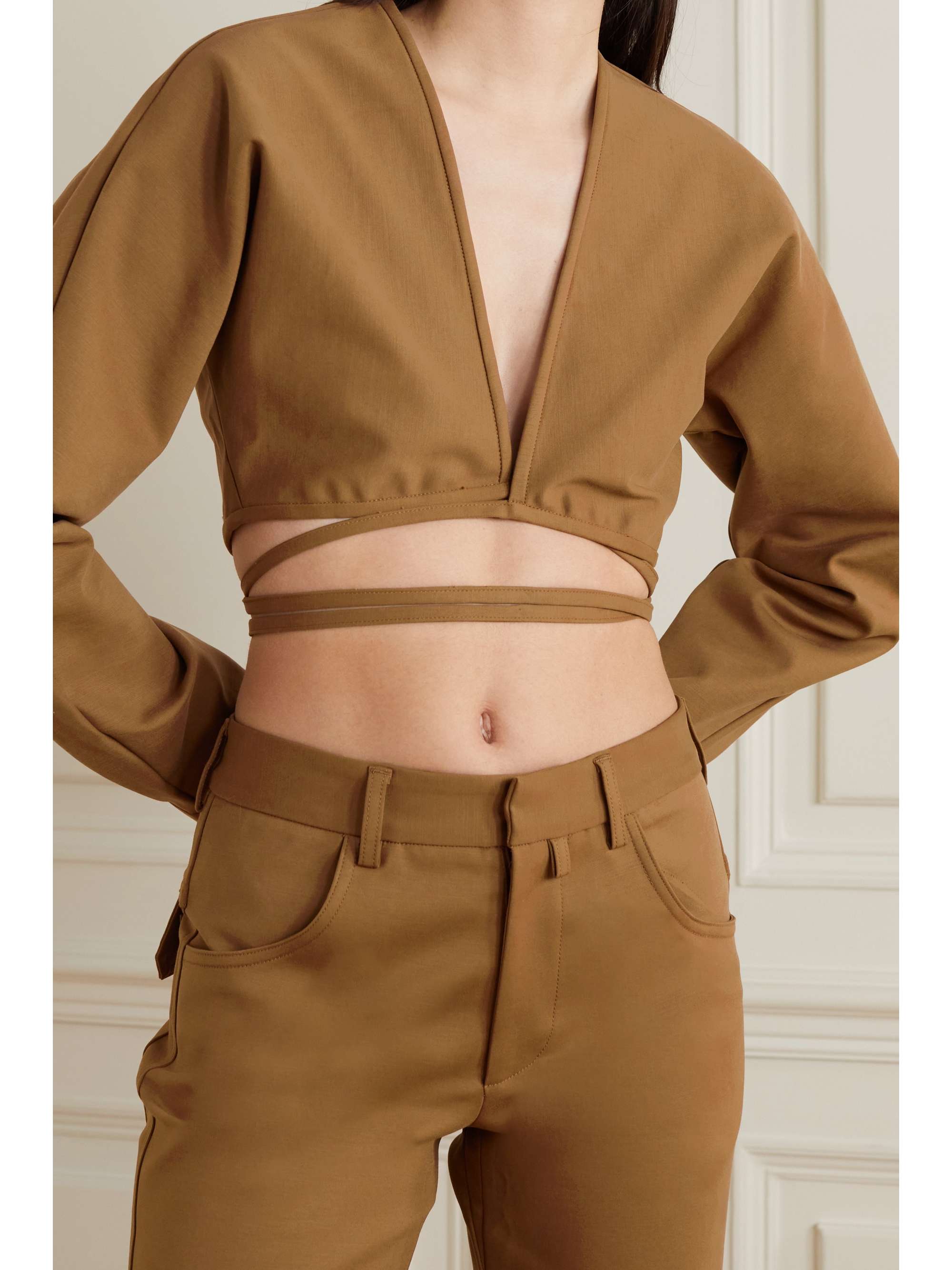 CHRISTOPHER ESBER Magyar cropped tie-detailed stretch cotton and Lyocell-blend top