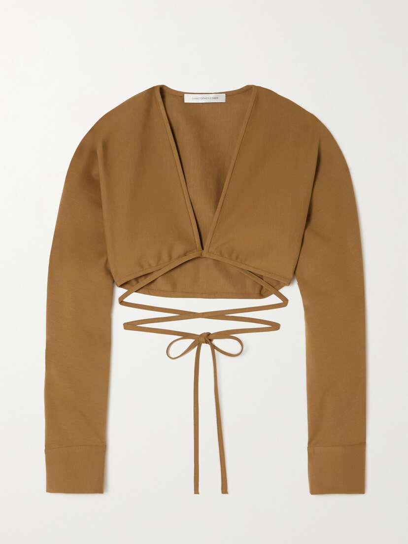 Christopher Esber Magyar Cropped Tie-detailed Stretch Cotton And Lyocell-blend Top - UK 14