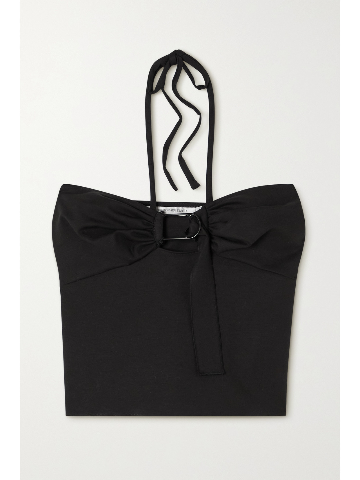 Christopher Esber Cropped Stretch Cotton And Lyocell-blend Halterneck Top - Black