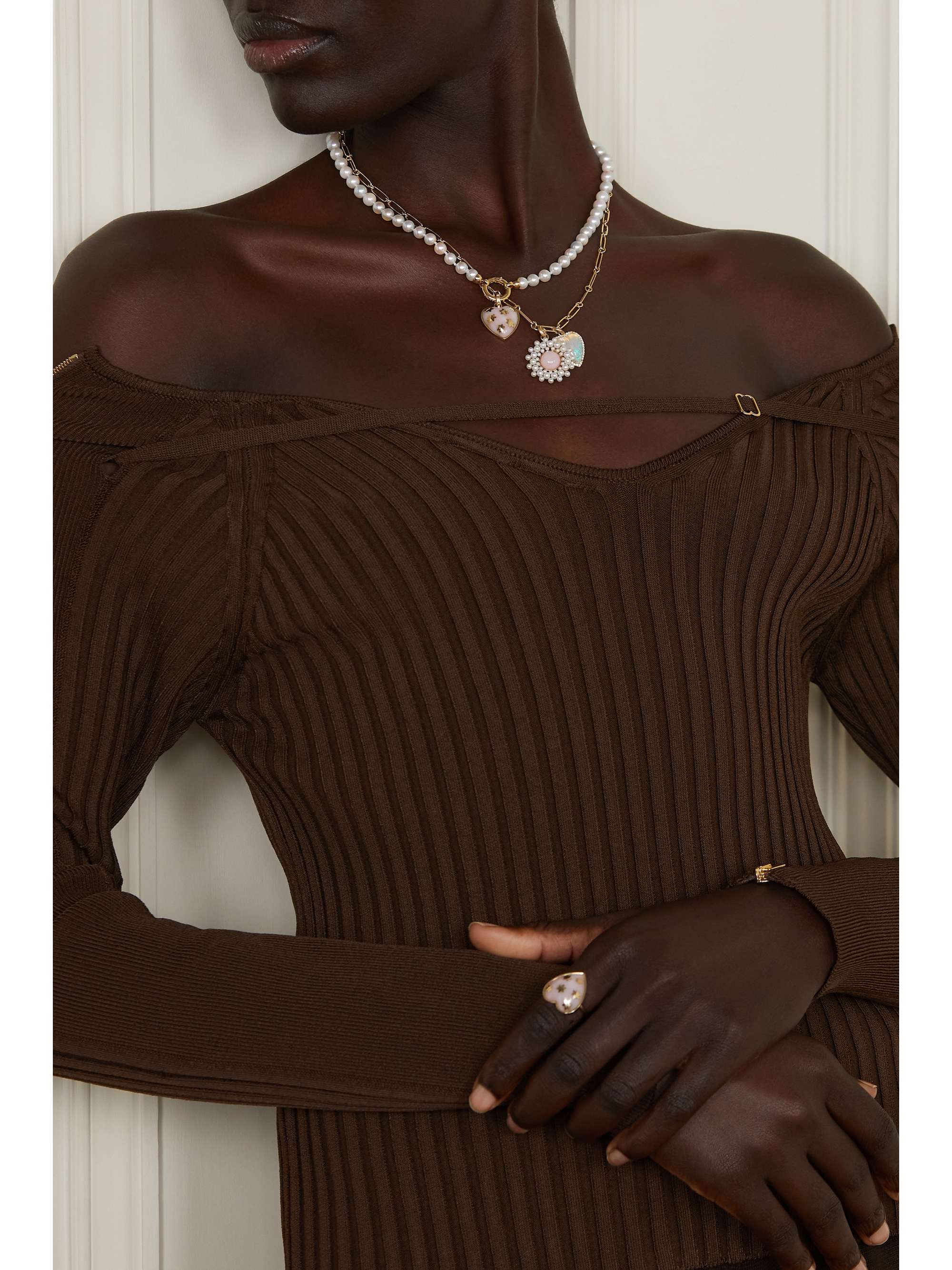STORROW Anna 14-karat gold, pearl and opal necklace