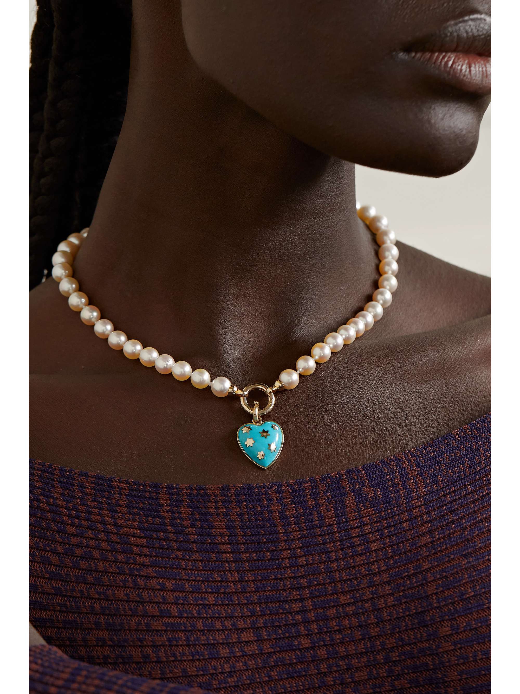 STORROW Anna 14-karat gold, pearl and turquoise necklace
