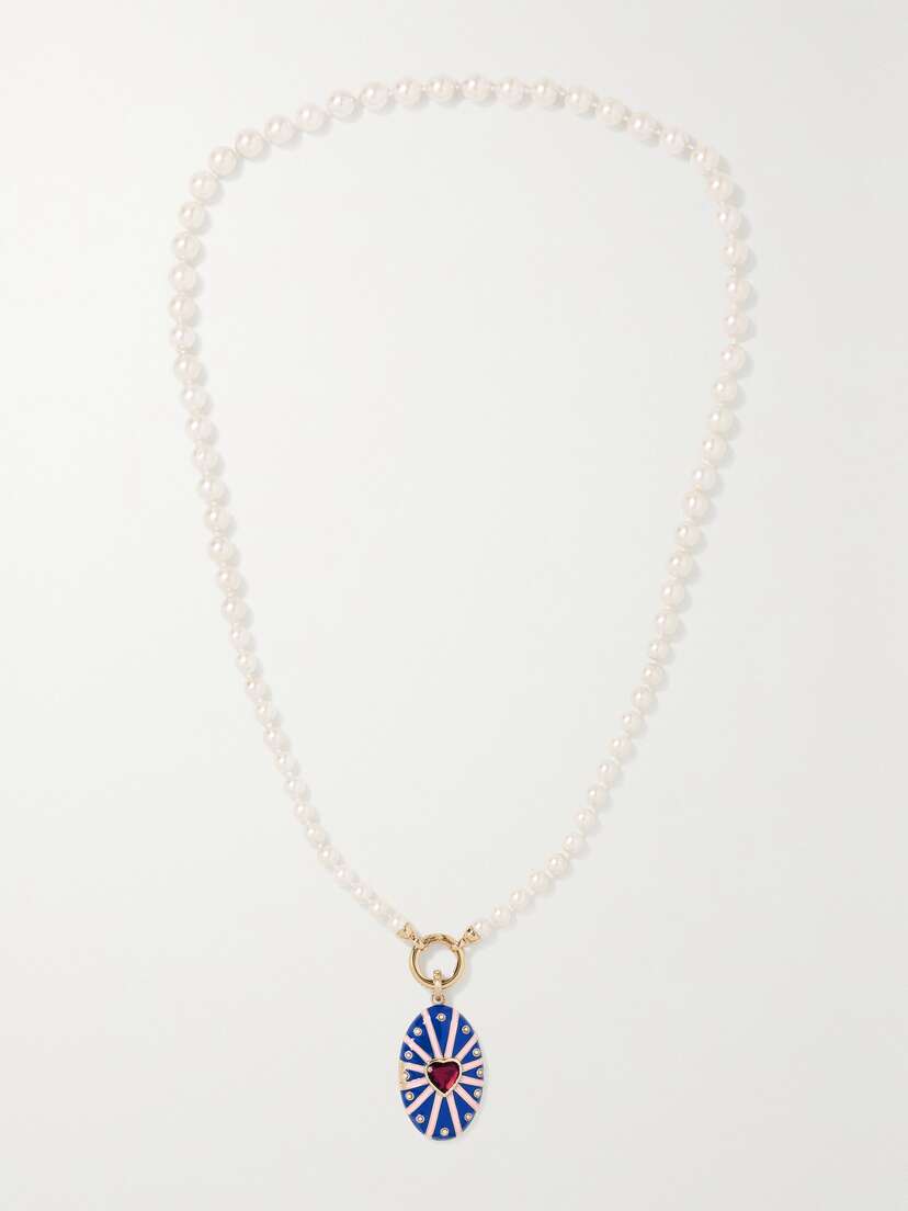 Storrow Eleanor 14-karat Gold, Enamel, Pearl And Garnet Necklace