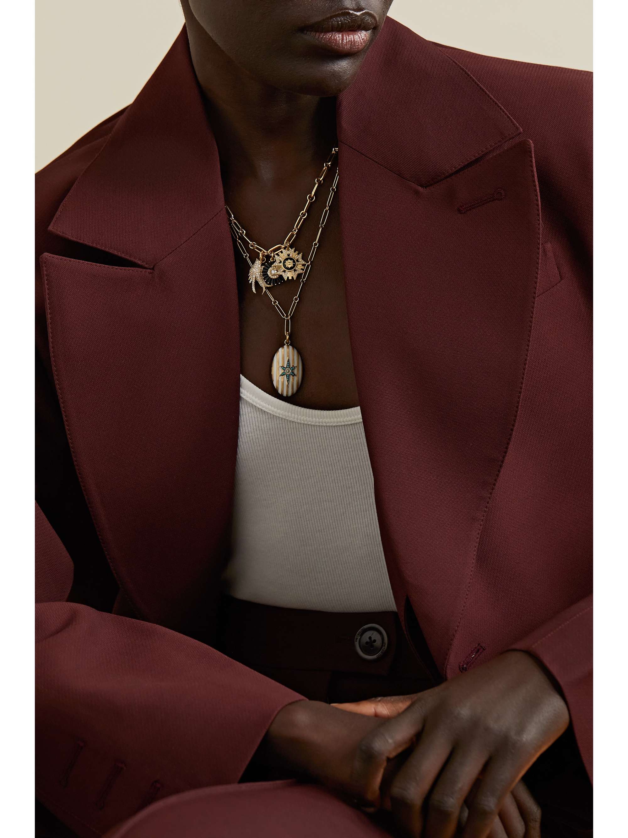 STORROW Lillian 14-karat gold and enamel multi-stone necklace