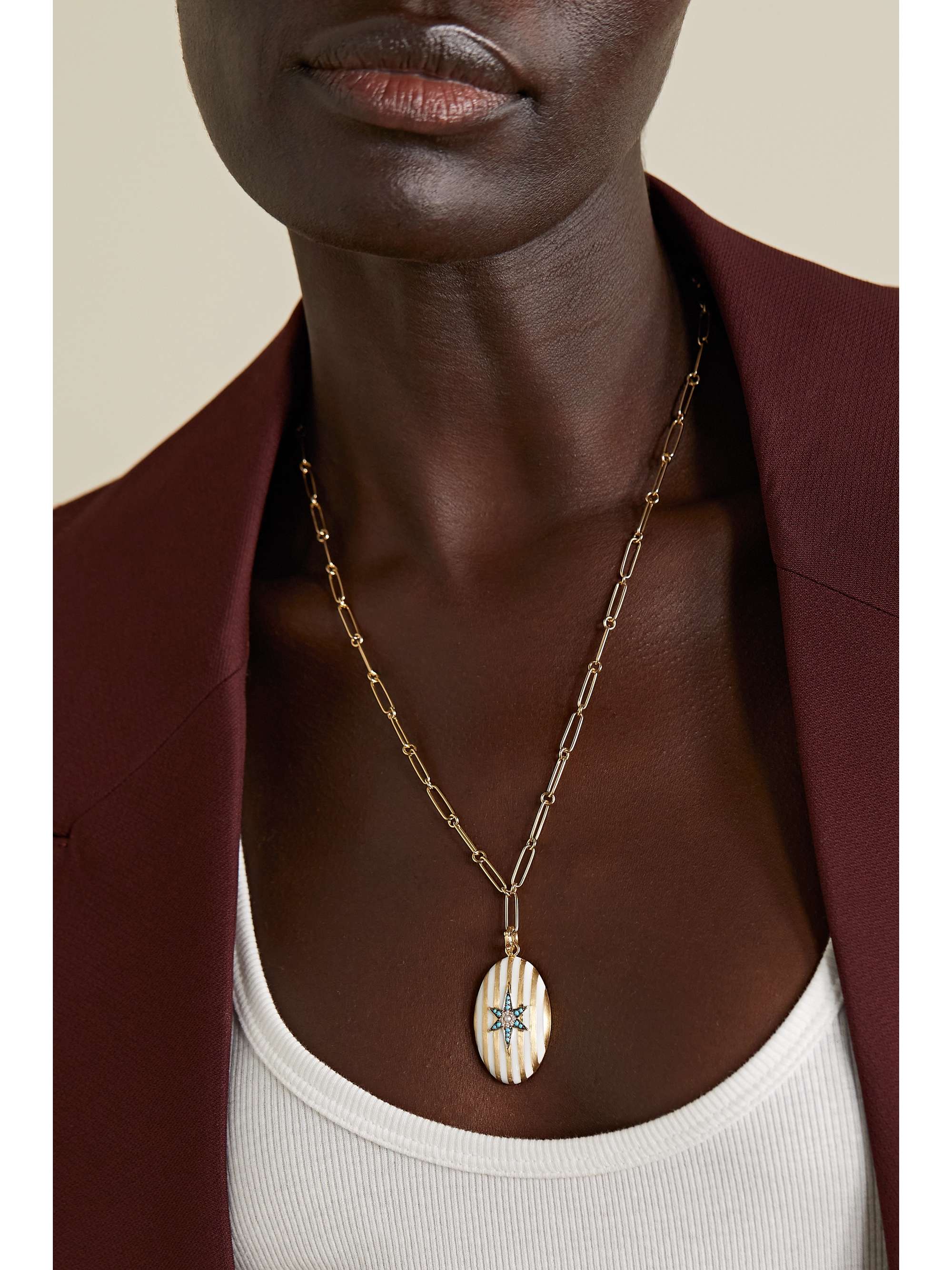 STORROW Lillian 14-karat gold and enamel multi-stone necklace
