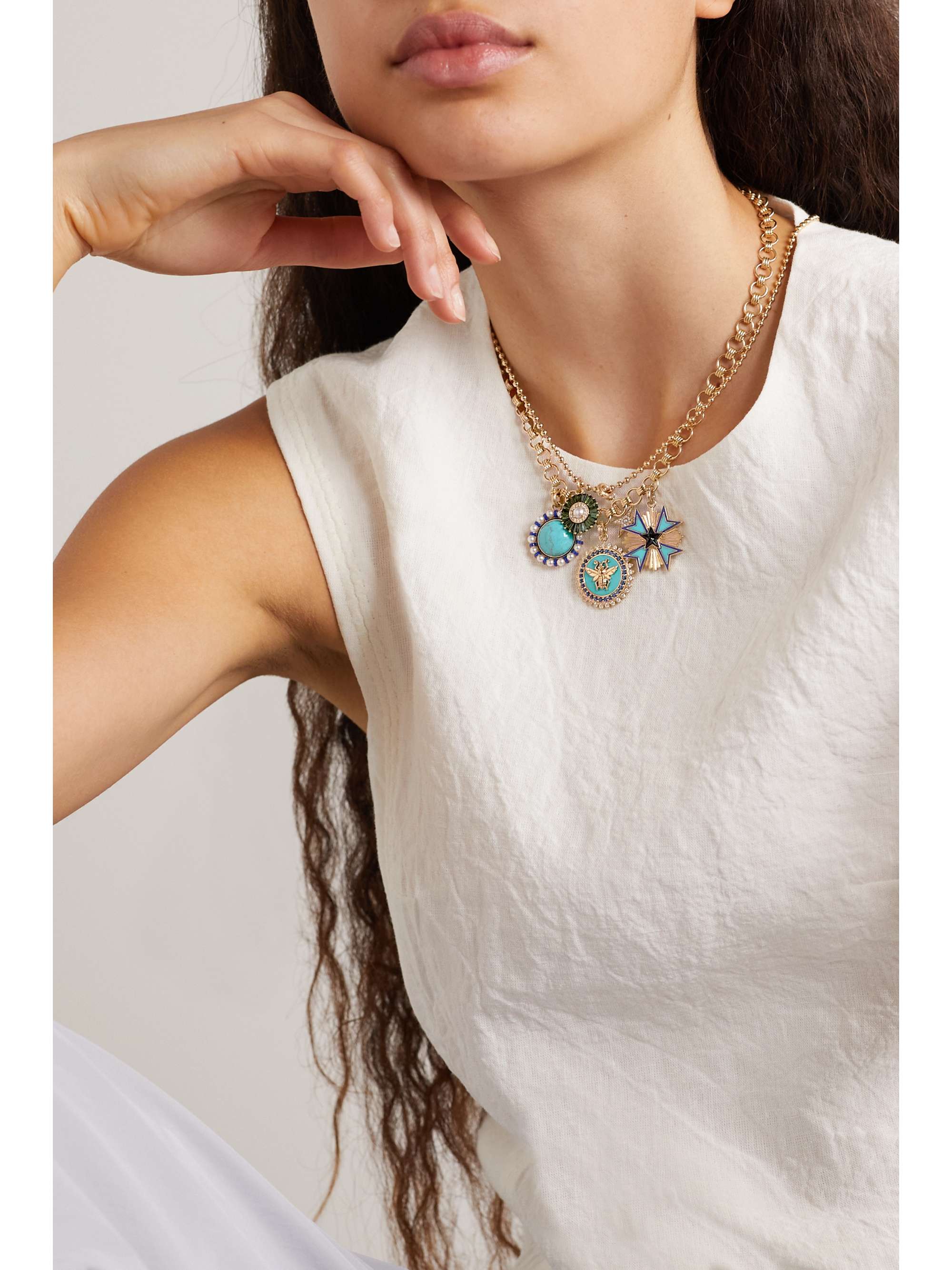 STORROW 14-karat gold, enamel and multi-stone necklace