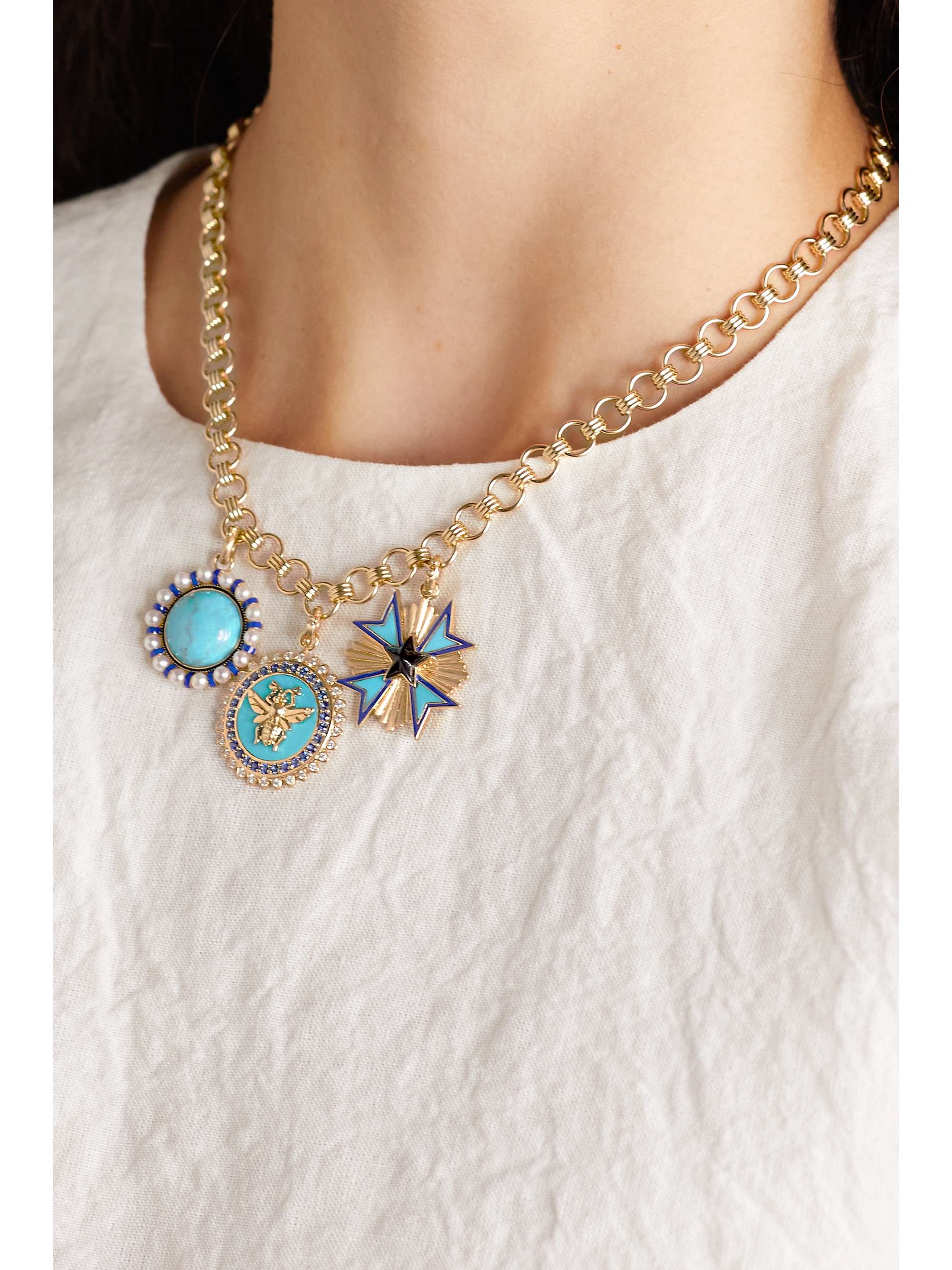 STORROW 14-karat gold, enamel and multi-stone necklace