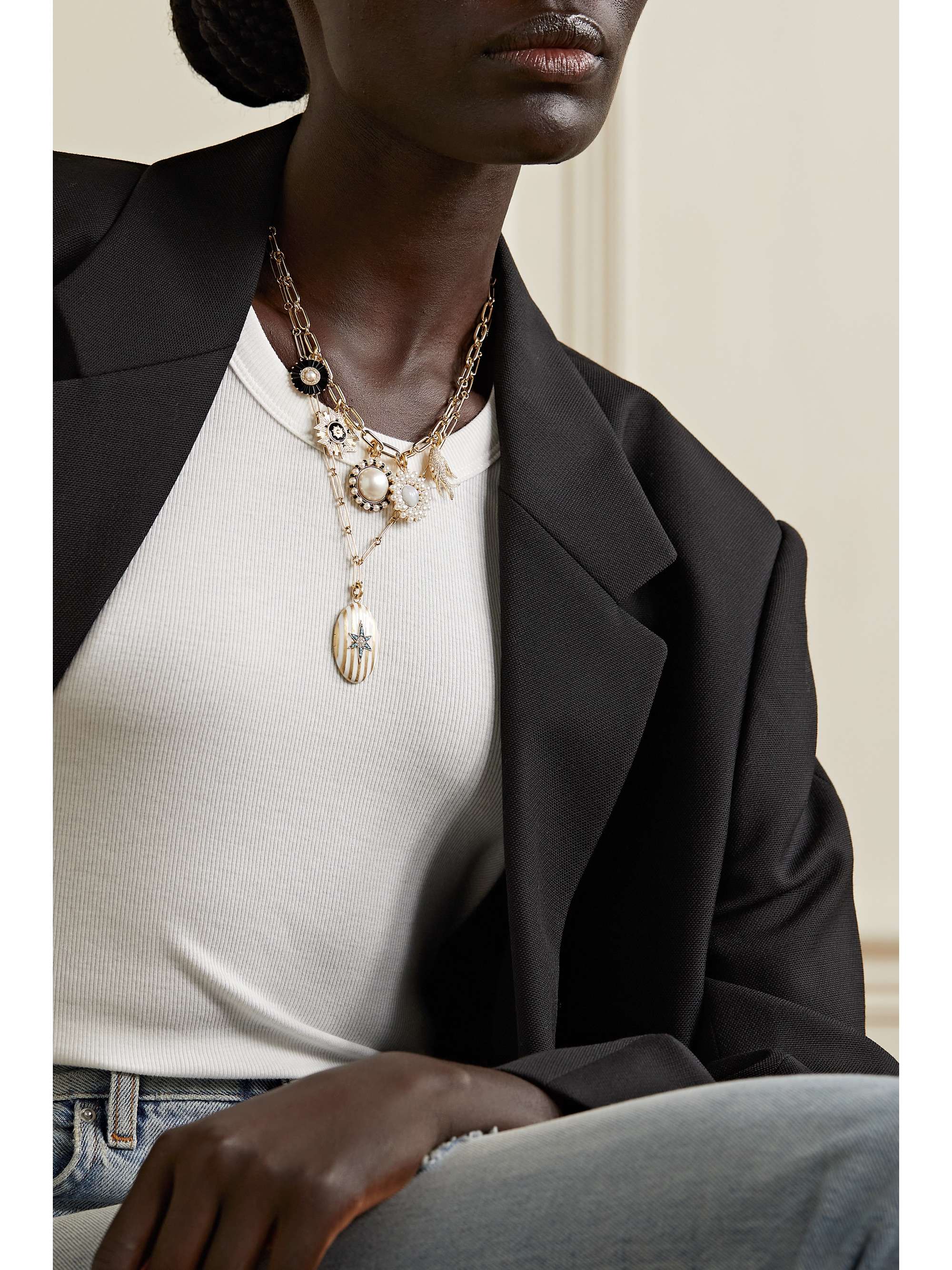 STORROW 14-karat gold, enamel and multi-stone necklace