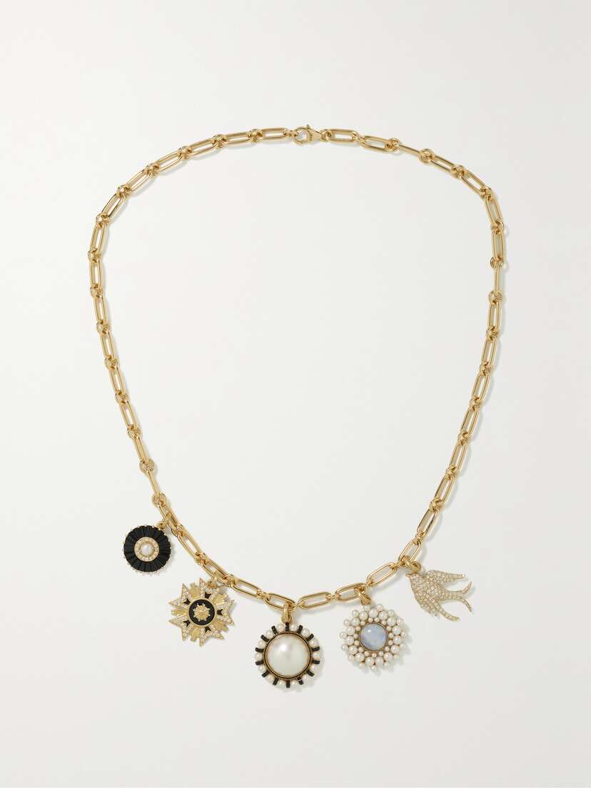 Storrow 14-karat Gold, Enamel And Multi-stone Necklace