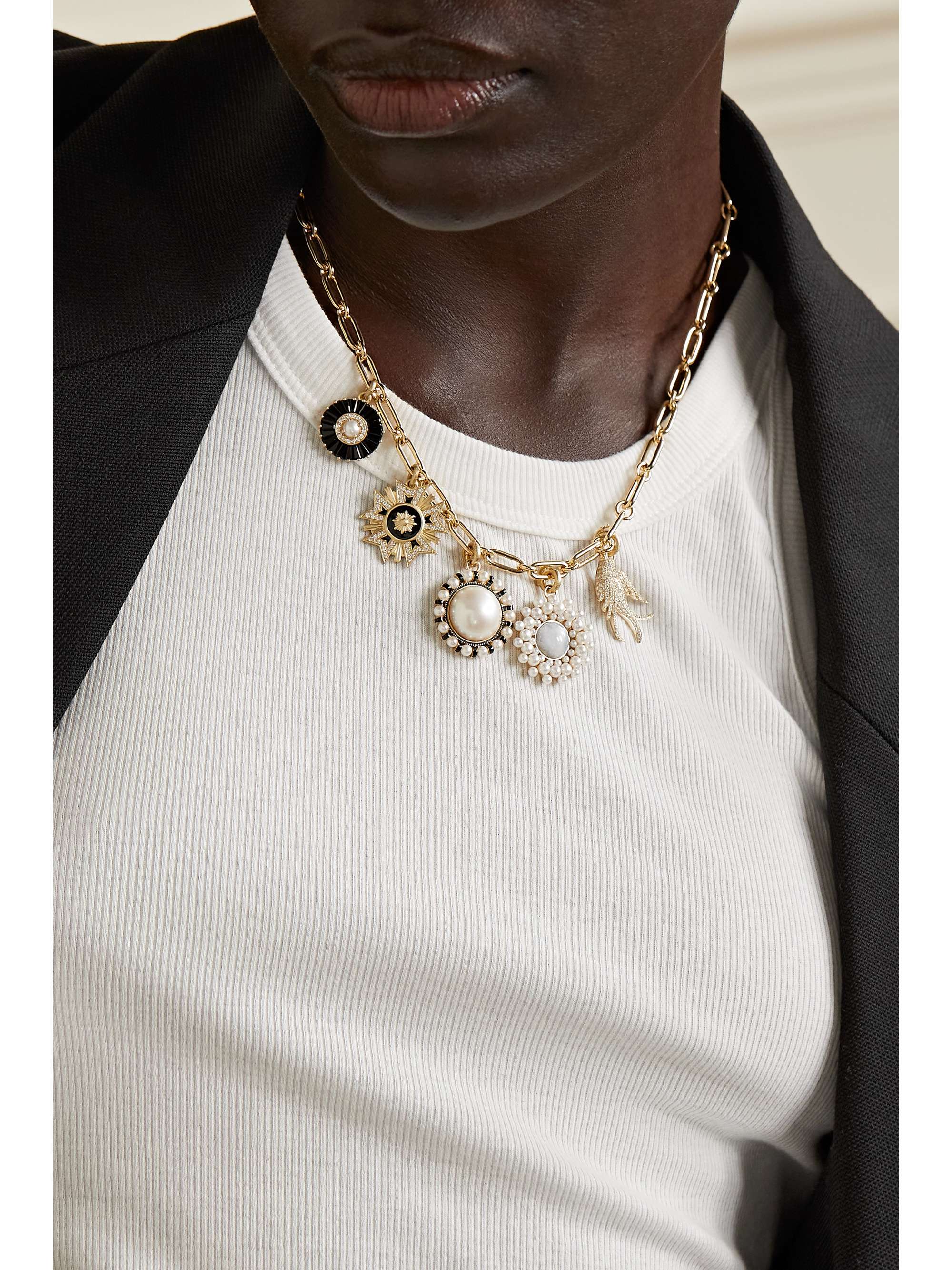 STORROW 14-karat gold, enamel and multi-stone necklace
