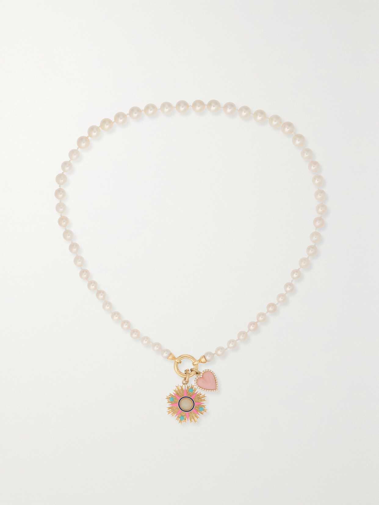 Storrow - 14-karat Gold Opal, Diamond And Enamel Necklace - One size