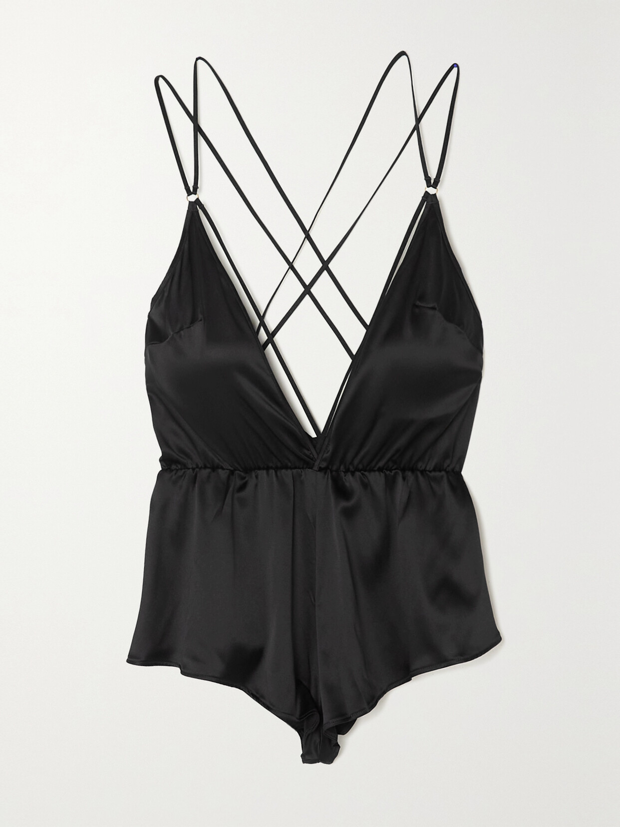 Coco de Mer Open-back Gathered Silk-blend Charmeuse Playsuit - Black