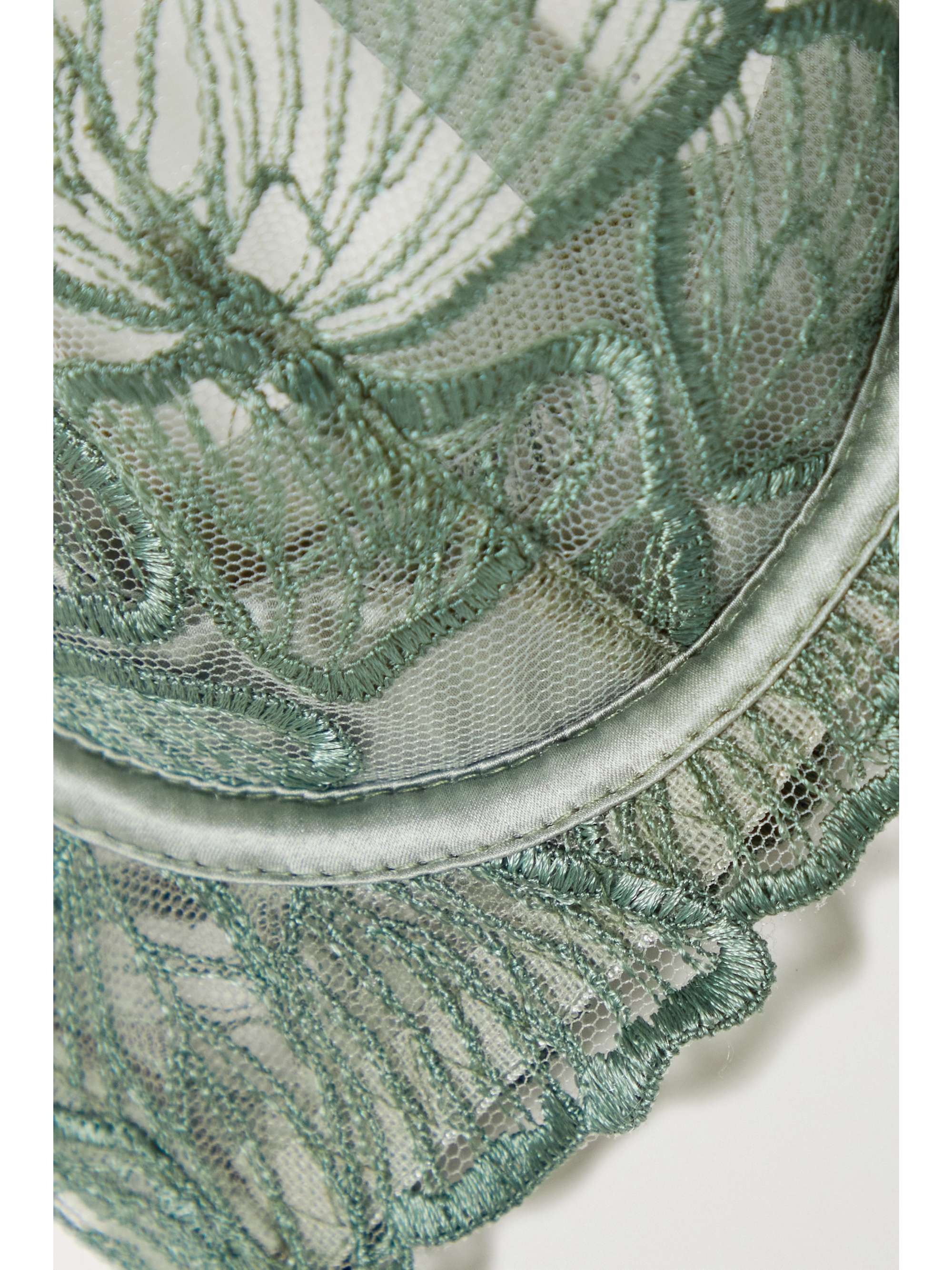 COCO DE MER Mariposa embroidered tulle and satin underwired plunge bra