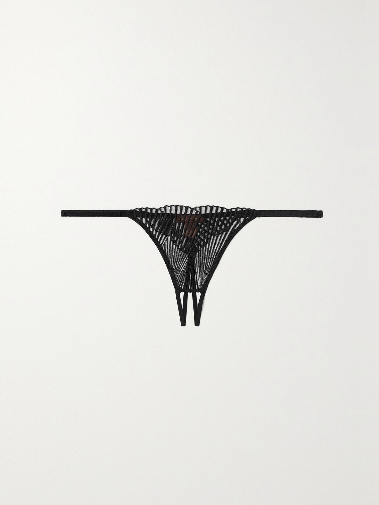 Coco de Mer Athena Satin-trimmed Embroidered Tulle Thong - Black
