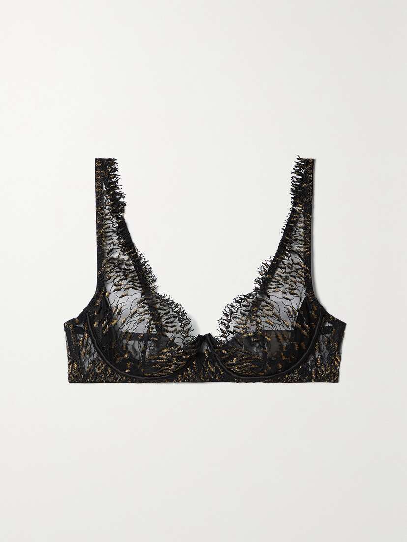 Coco de Mer Felino Metallic Embroidered Tulle Underwired Plunge Bra