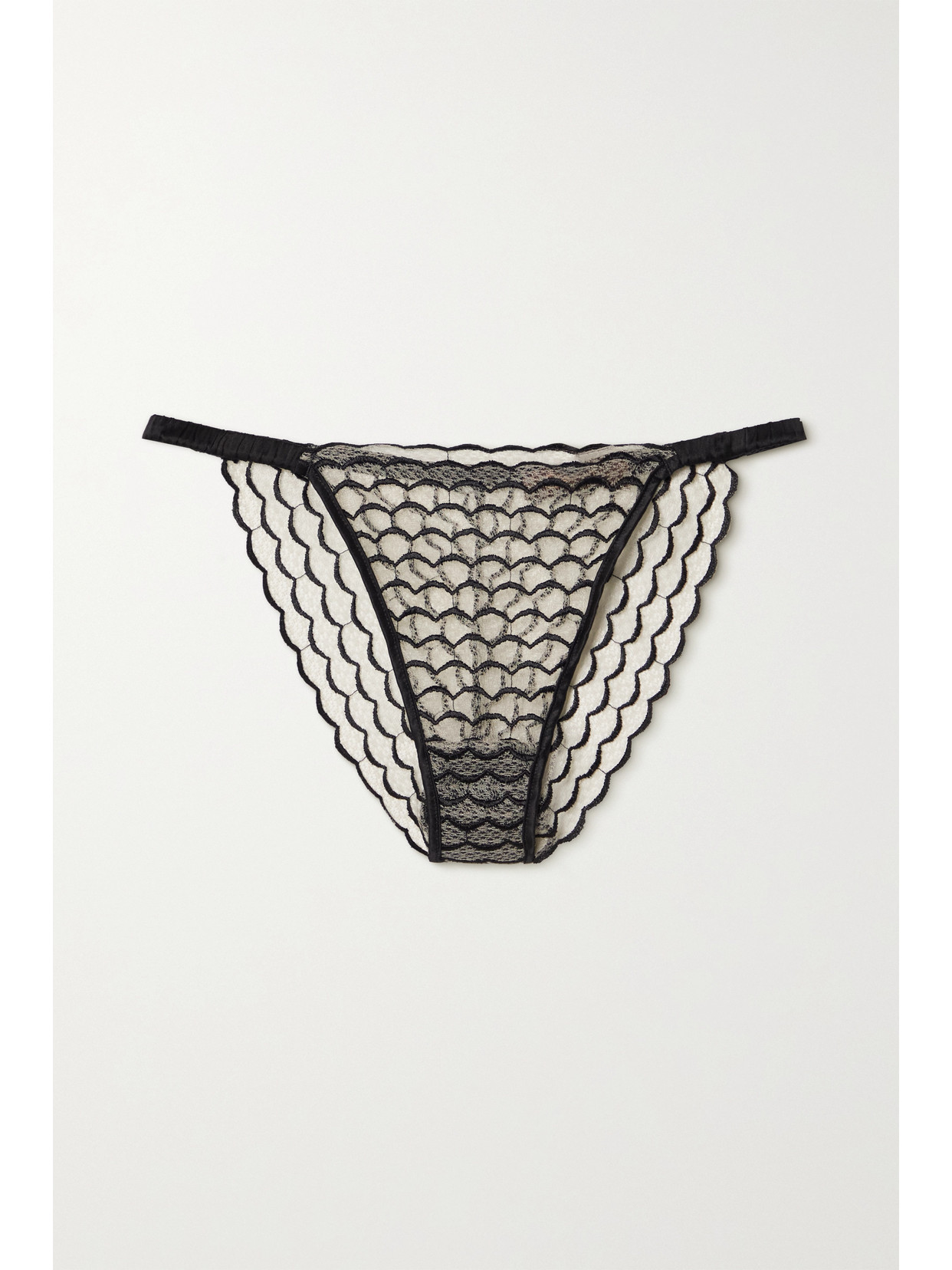 Coco de Mer Selva Scalloped Embroidered Tulle And Satin-trimmed Briefs - Black