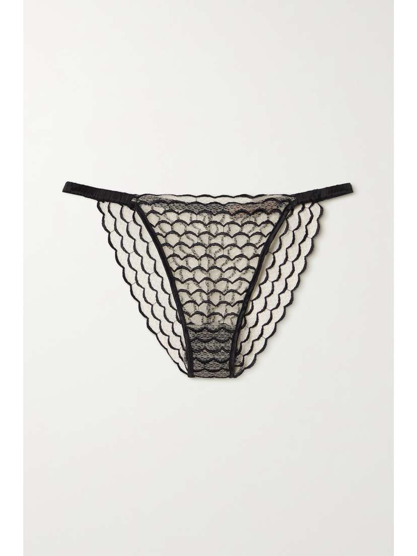 Coco de Mer Selva Scalloped Embroidered Tulle And Satin-trimmed Briefs