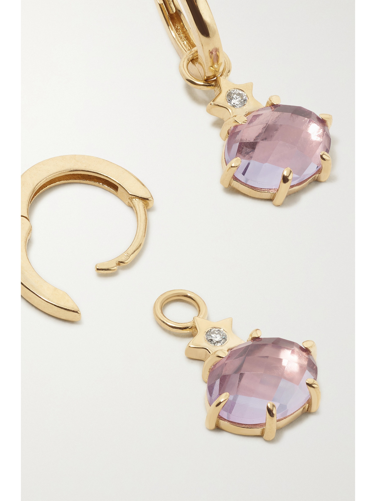 Shop Andrea Fohrman Mini Cosmo 14-karat Gold, Rose De France And Diamond Hoop Earrings