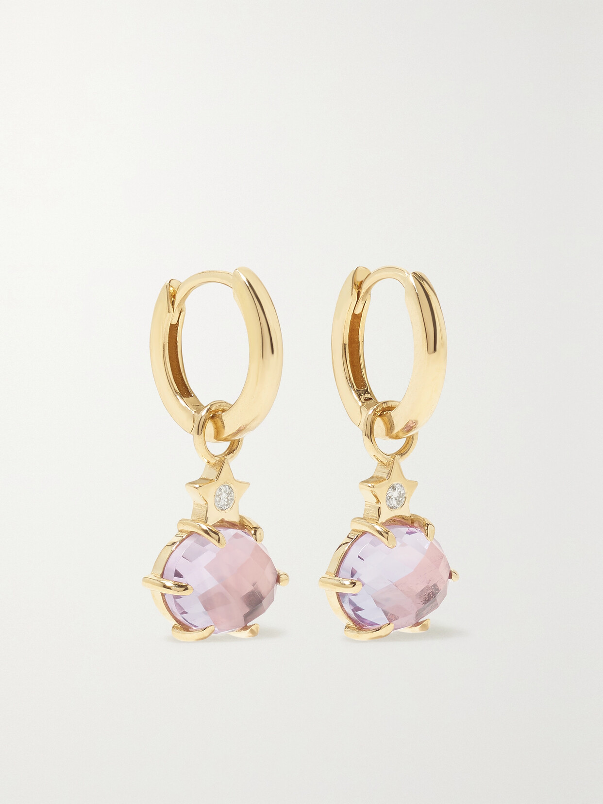 ANDREA FOHRMAN MINI COSMO 14-KARAT GOLD, ROSE DE FRANCE AND DIAMOND HOOP EARRINGS