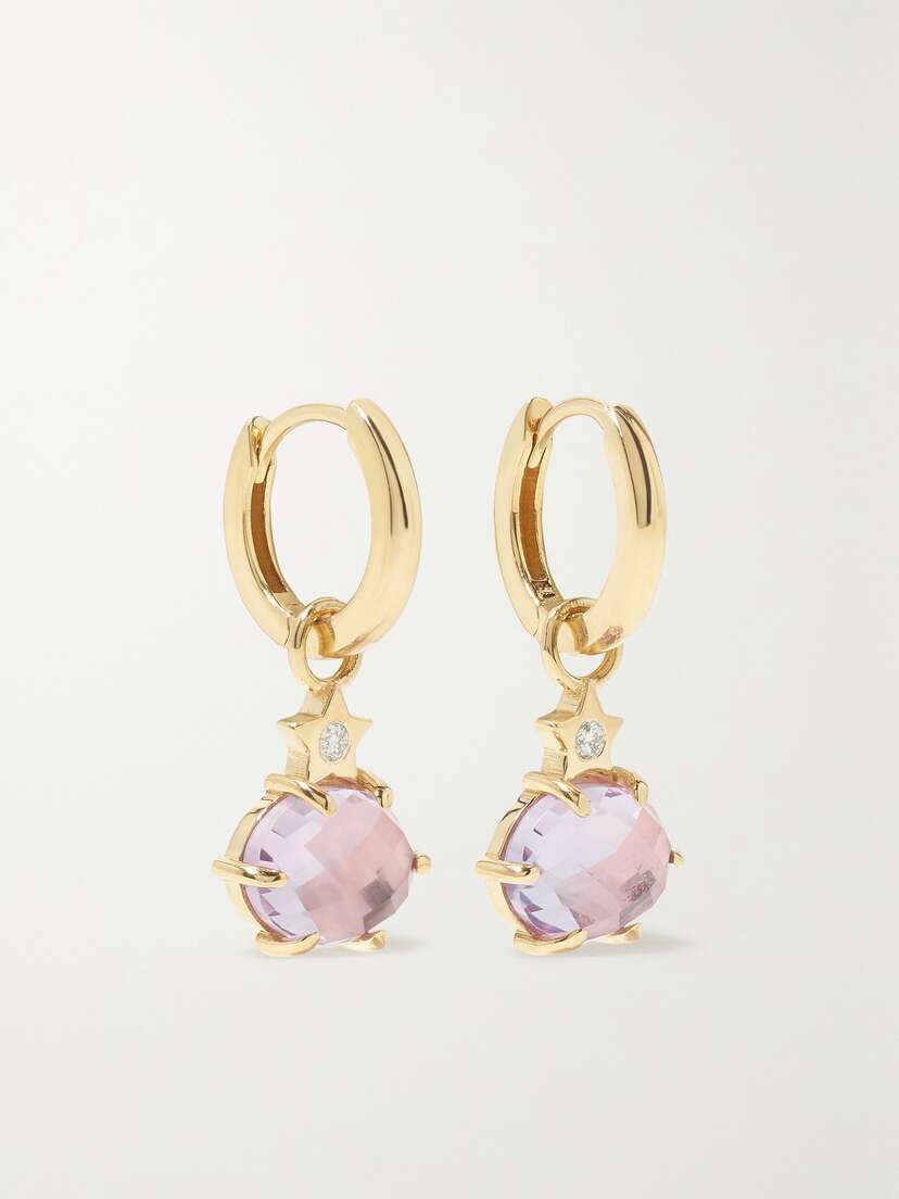 Andrea Fohrman Mini Cosmo 14-karat Gold, Rose De France And Diamond Hoop Earrings
