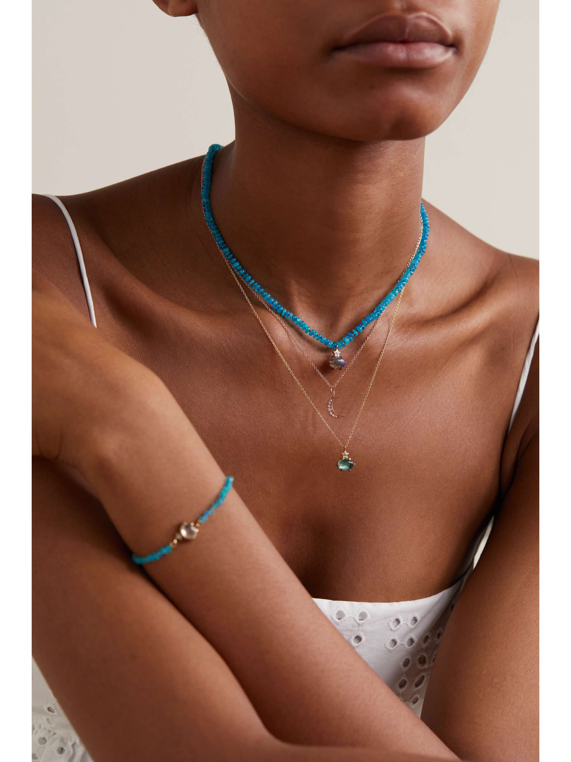 ANDREA FOHRMAN Mini Galaxy 14-karat gold, turquoise and diamond necklace